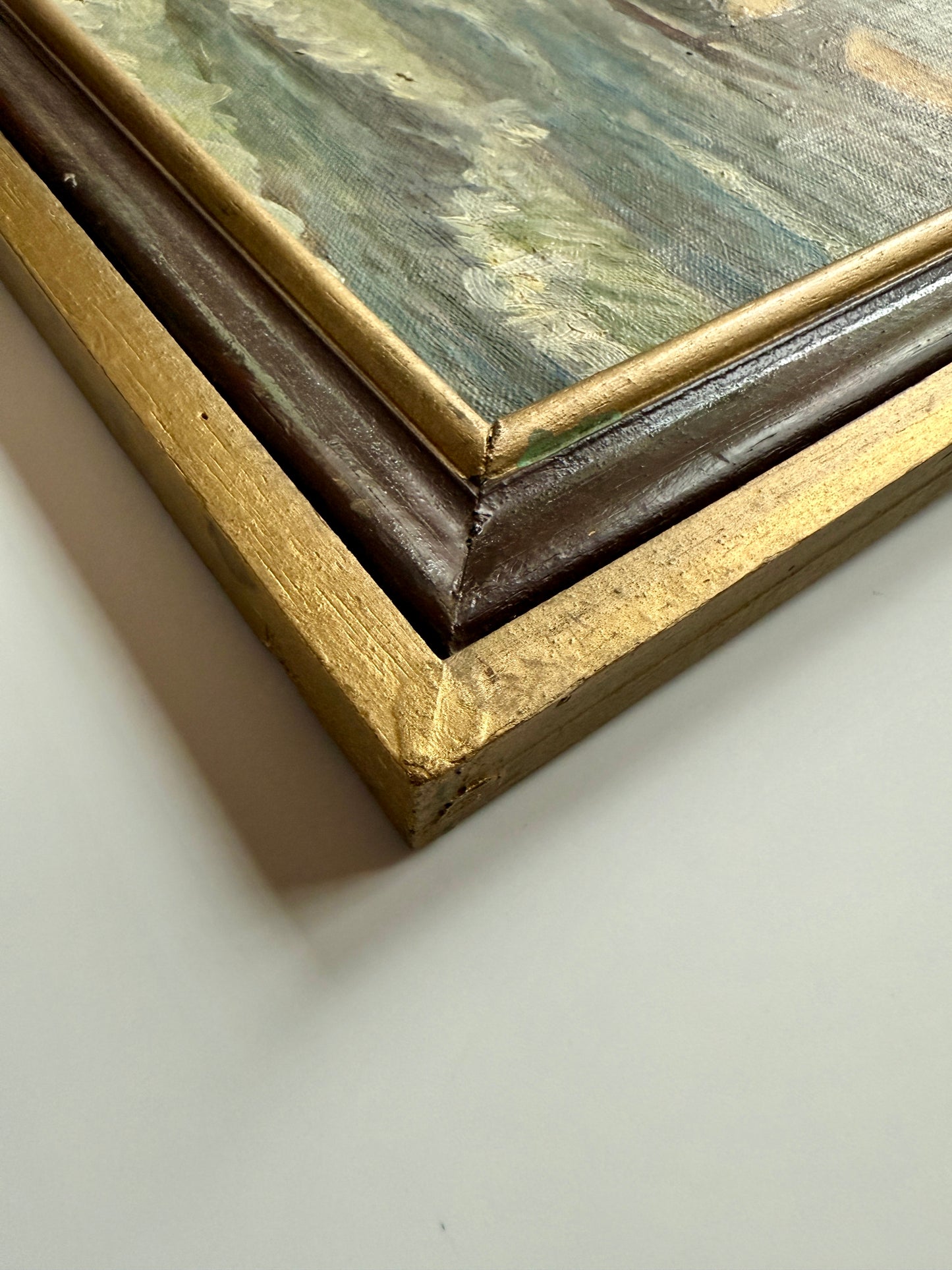 1937 Sailboats in Seascape Oil Painting in Painted Wood Frame