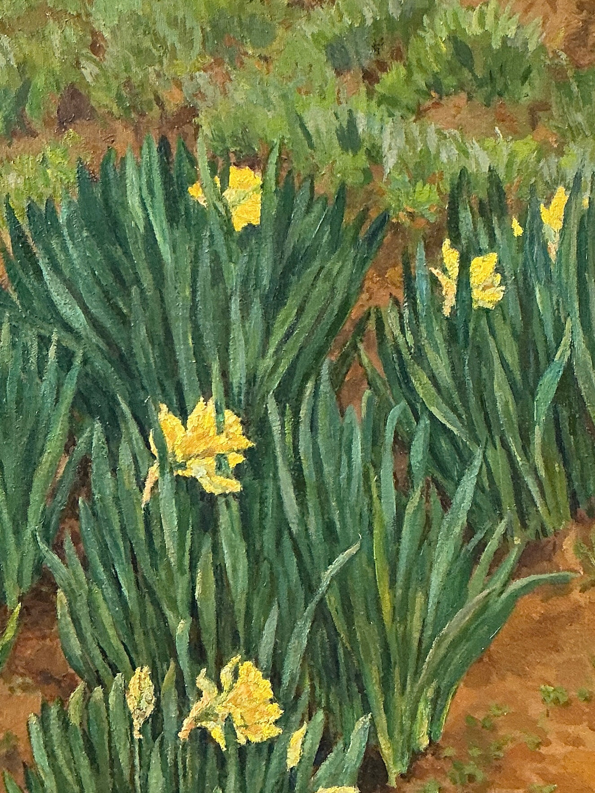 Franz de Merlier Daffodils Landscape Oil Painting in Wood Frame