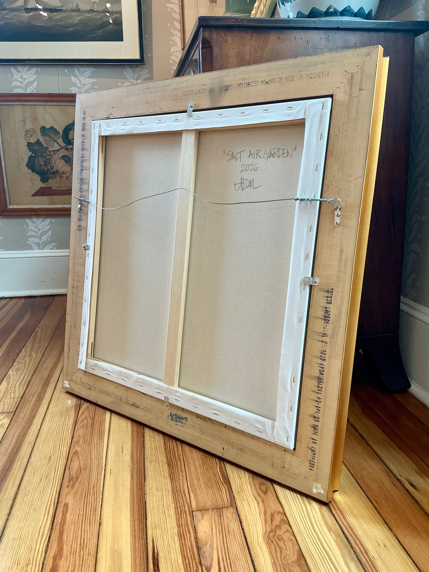 Alison Diamond McElroy Salt Air Garden Abstract Floral Painting in Gold Frame