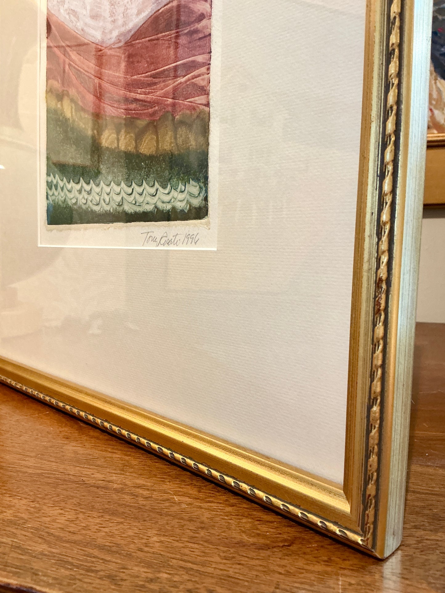 Tony Rosati Landscape Monotype in Gold Frame