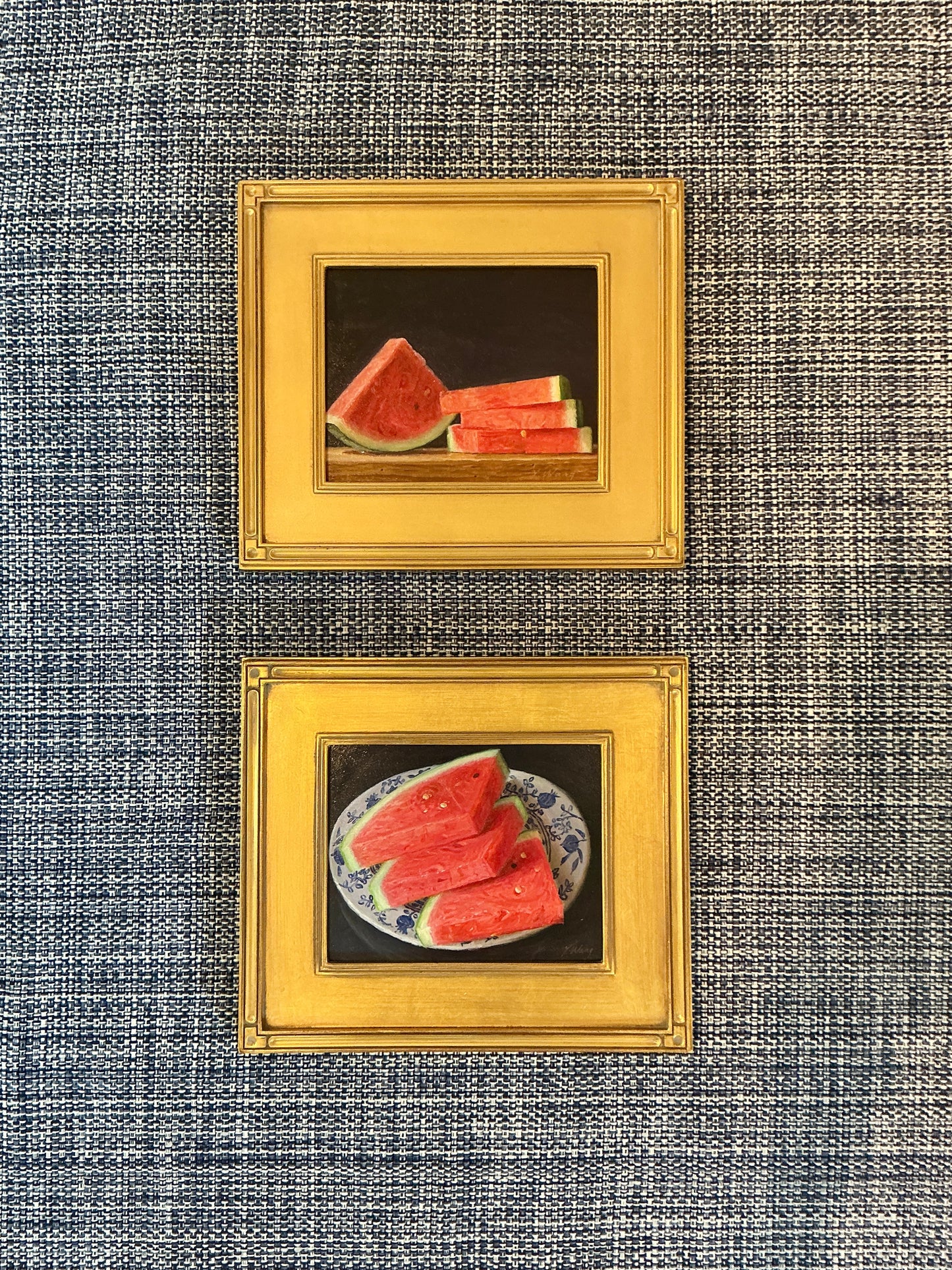 Youqing Wang Watermelon Slices on Wood Table Still Life Oil Painting in Gold Frame