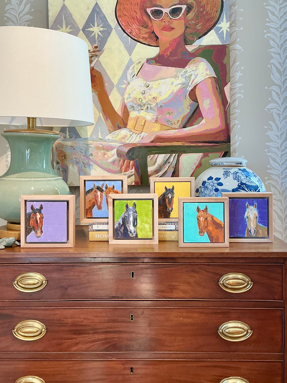 Carol Lesher Horse Portrait 8 Oil Painting in Wood Frame