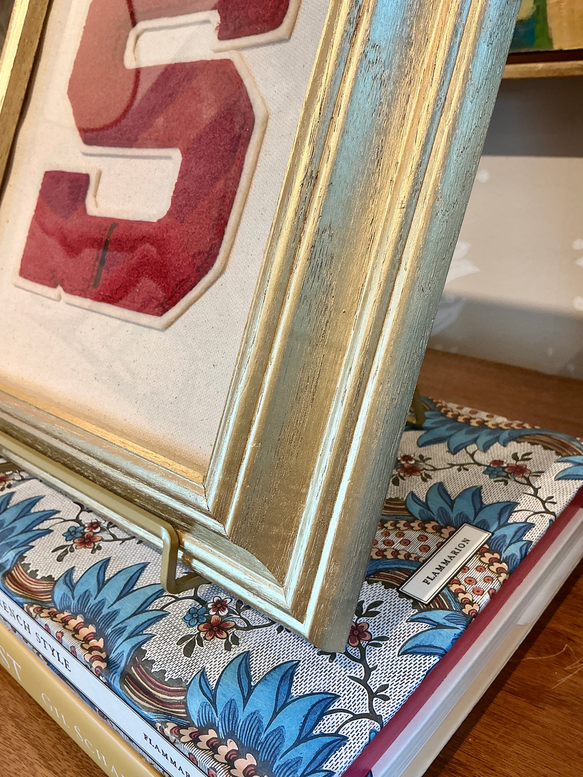 Vintage Varsity Letter Initial "S" on Ivory Duck Cloth in Gold Frame