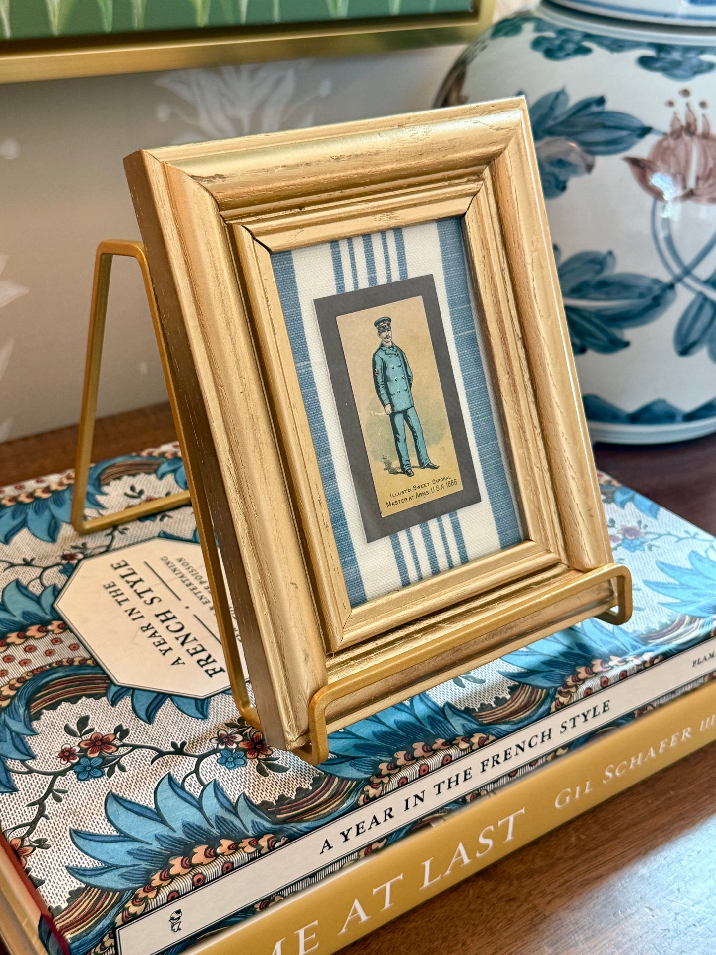 1886 Master of Arms United States Navy Trading Card on Blue White Stripes in Gold Frame