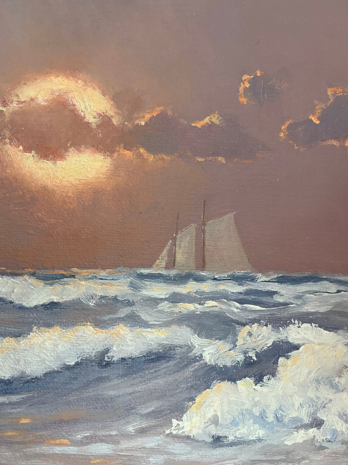 Anthony R. Thompson Maui Sunset Hawaii Seascape Oil Painting in Gold Frame