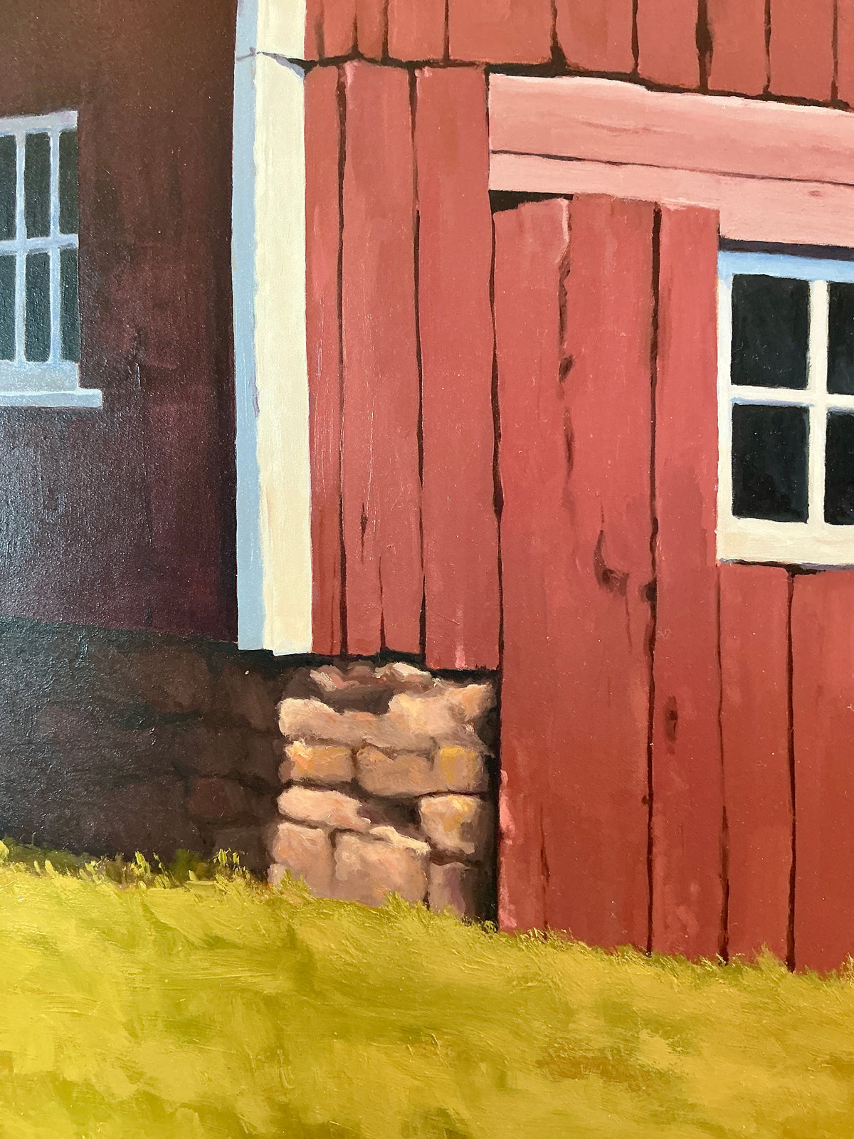 Anthony R. Thompson Barn Mosaic Landscape Oil Painting in Gold Frame