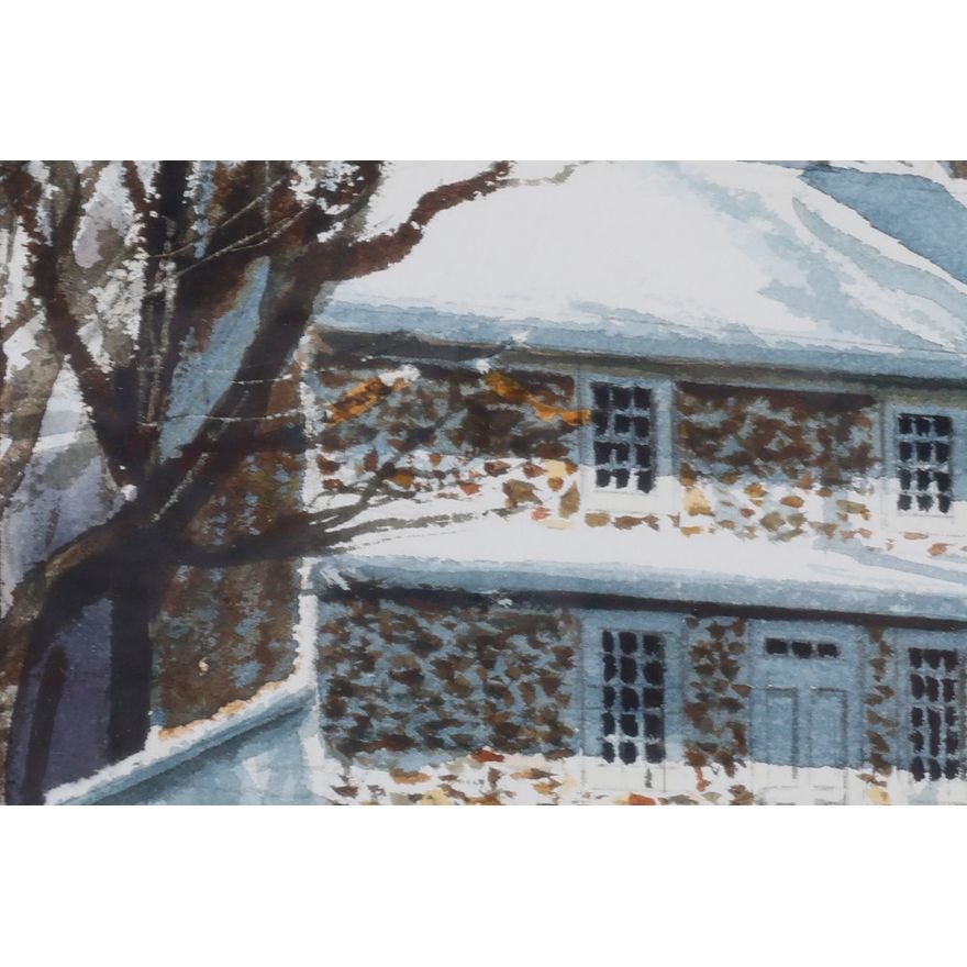 Thomas Newnam Chadds Ford Pennsylvania Landscape John Chad House in Winter Watercolor in Gold Frame