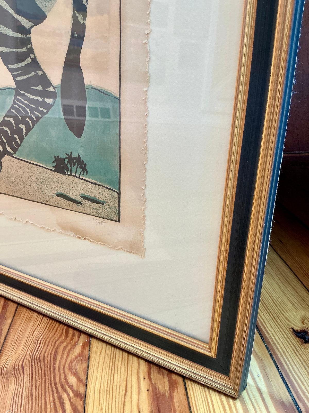 Manner of André Édouard Marty Vogue Magazine Lady on a Zebra Art Deco Portrait Watercolor Painting in Black and Gilded Frame