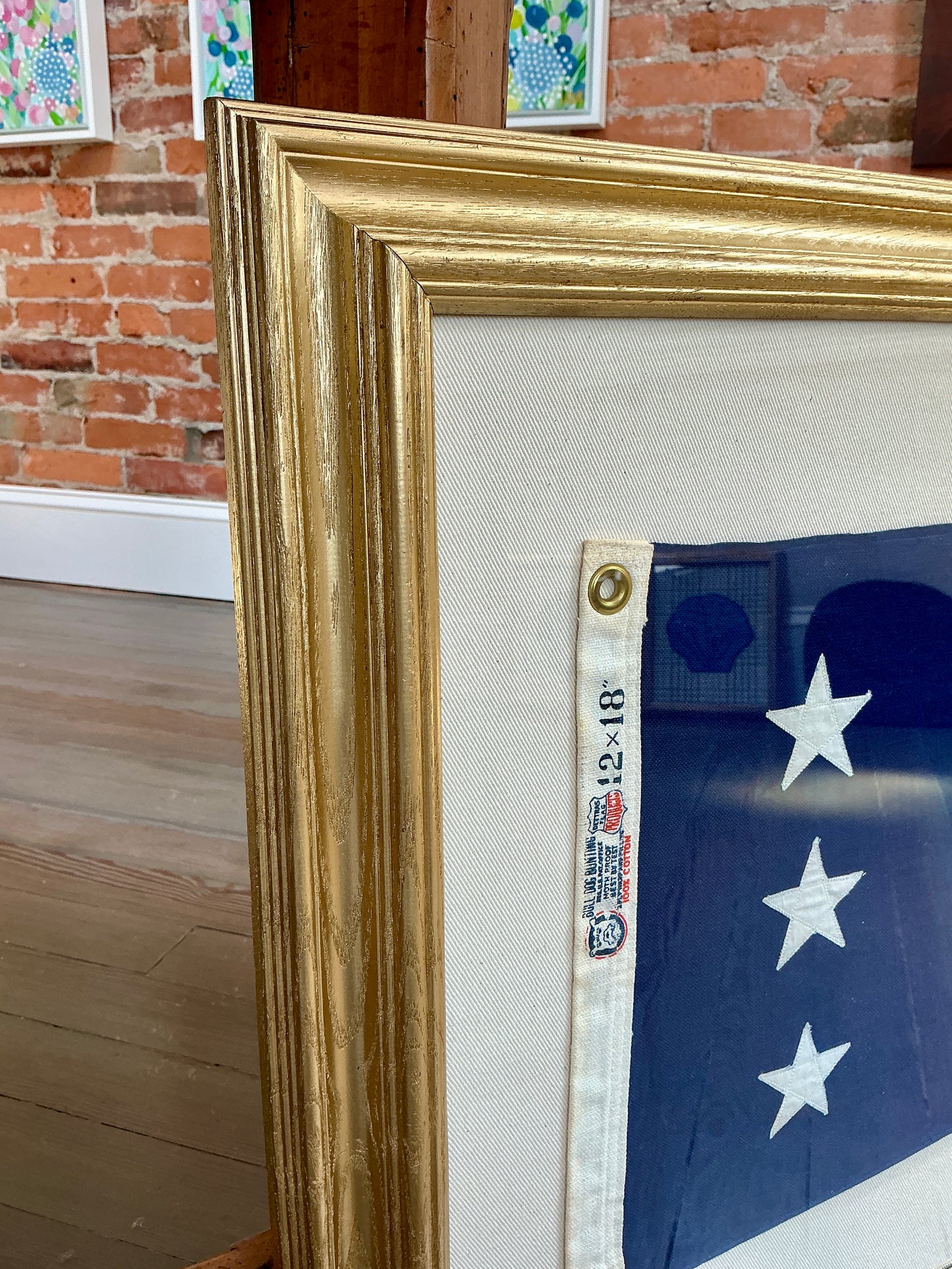 Vintage Past Commodore Nautical Flag on Ivory Duck Cloth in Gold Frame