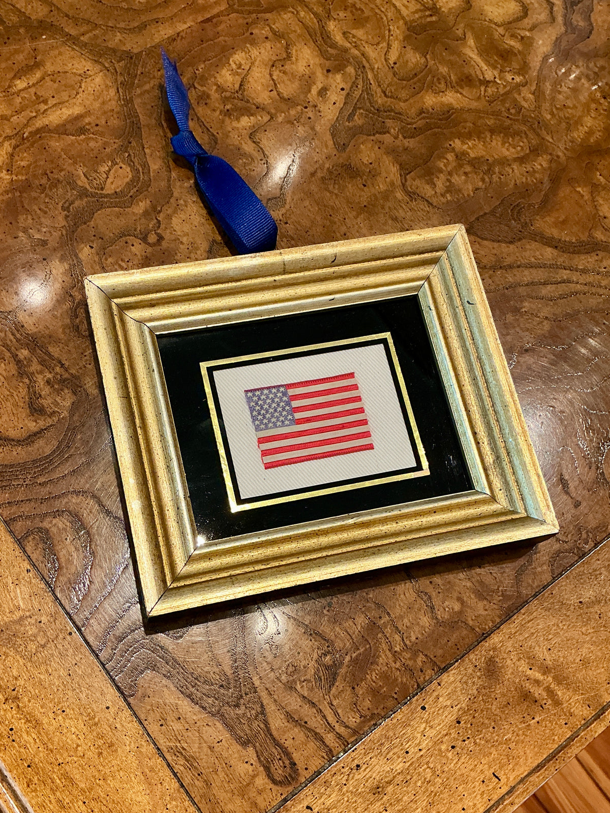 Antique 36 Star Silk American Flag on Ivory Duck Cloth in Gold Frame