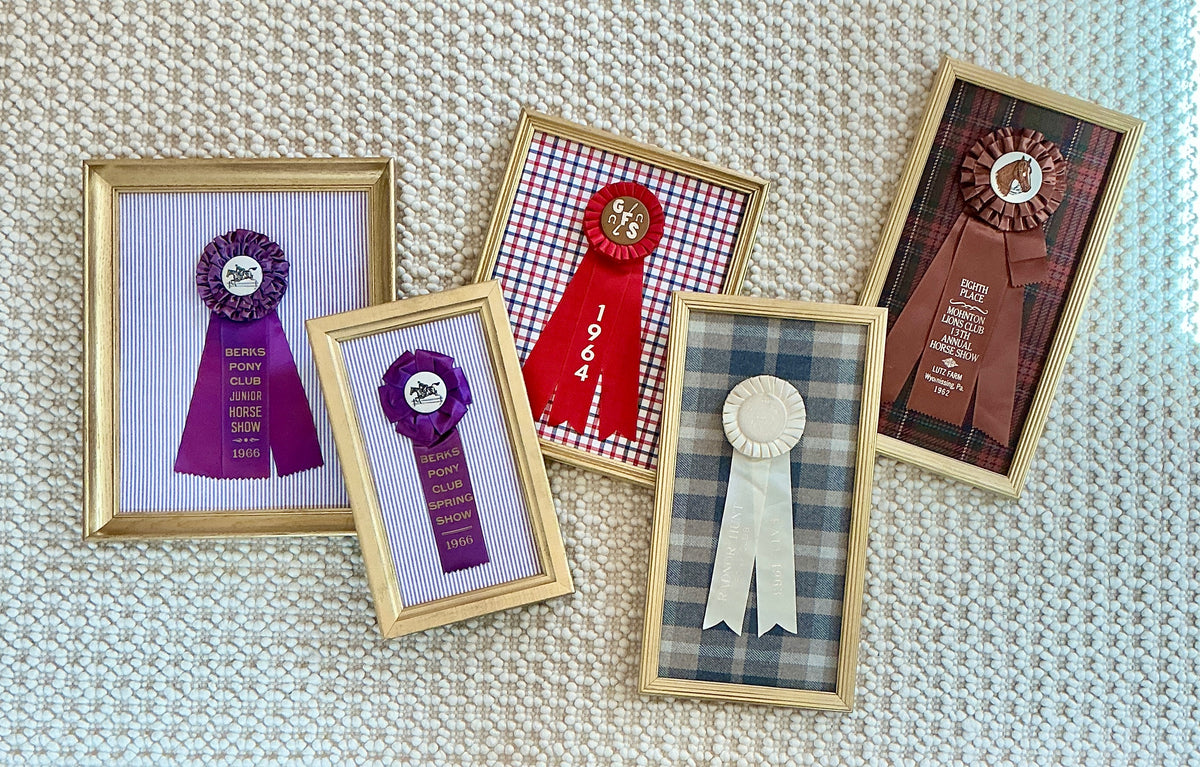 Vintage Berks Pony Club Horse Show Ribbon on Purple Stripes in Gold Frame