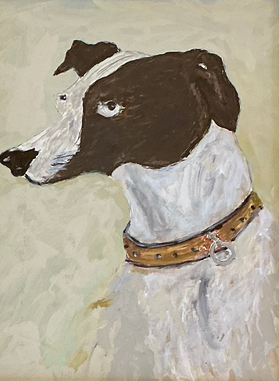 Italian Greyhound Whippet Dog Portrait Oil Painting in Wood Frame