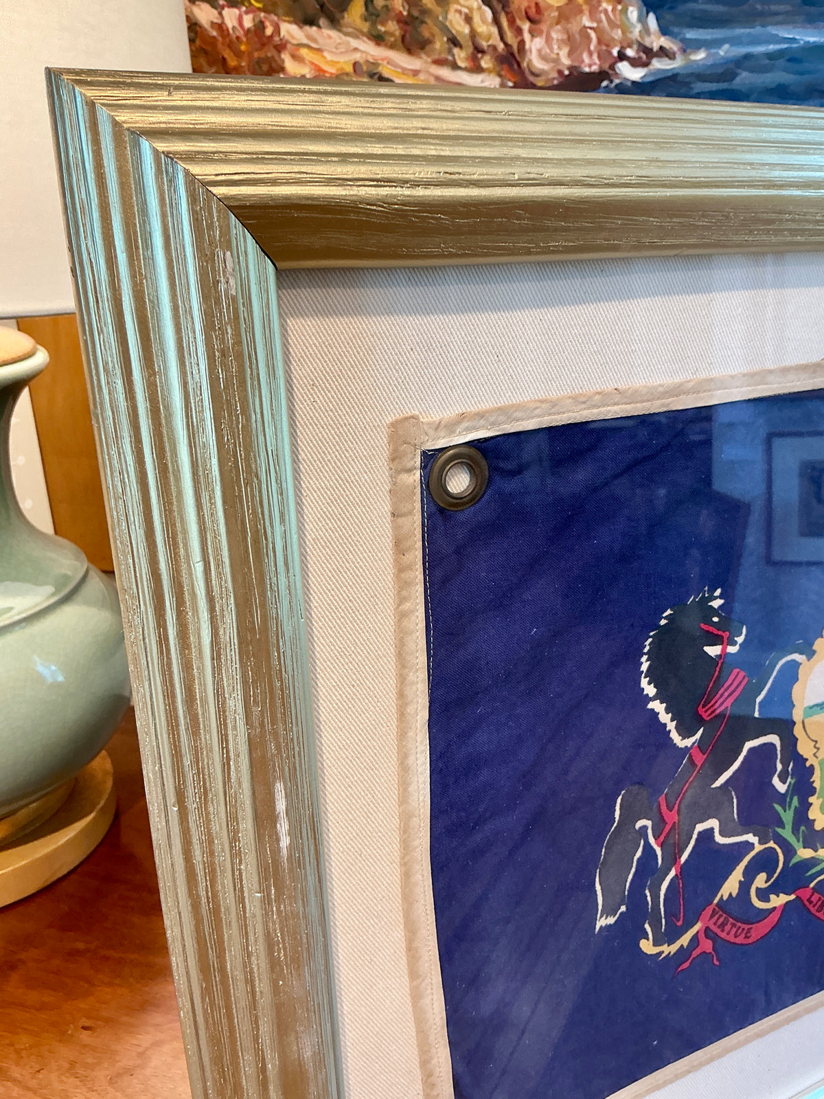 Vintage Pennsylvania State Flag on Ivory Duck Cloth in Gold Frame