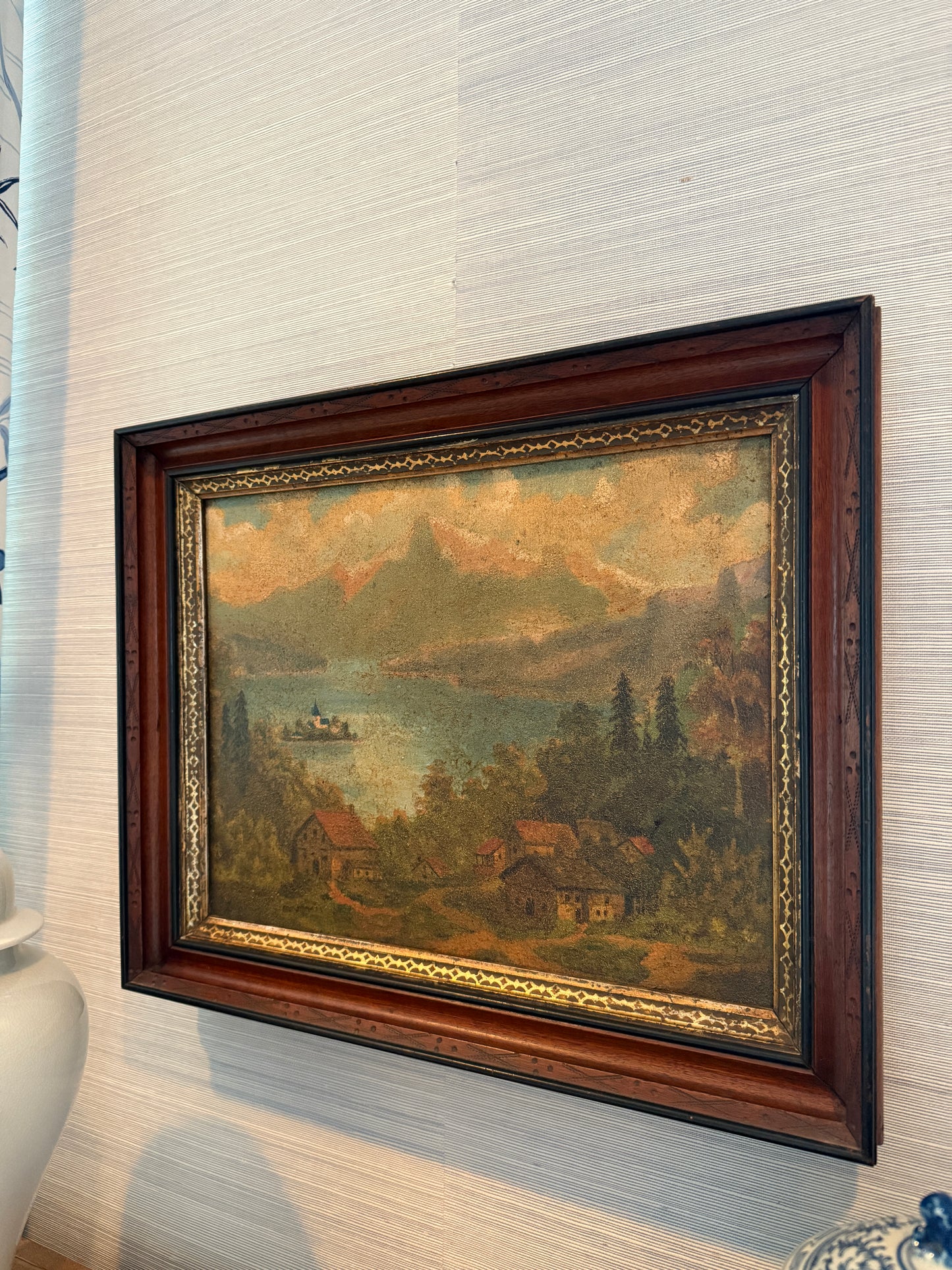 19th Century European Landscape Oil Painting in Eastlake Gold Wood Frame