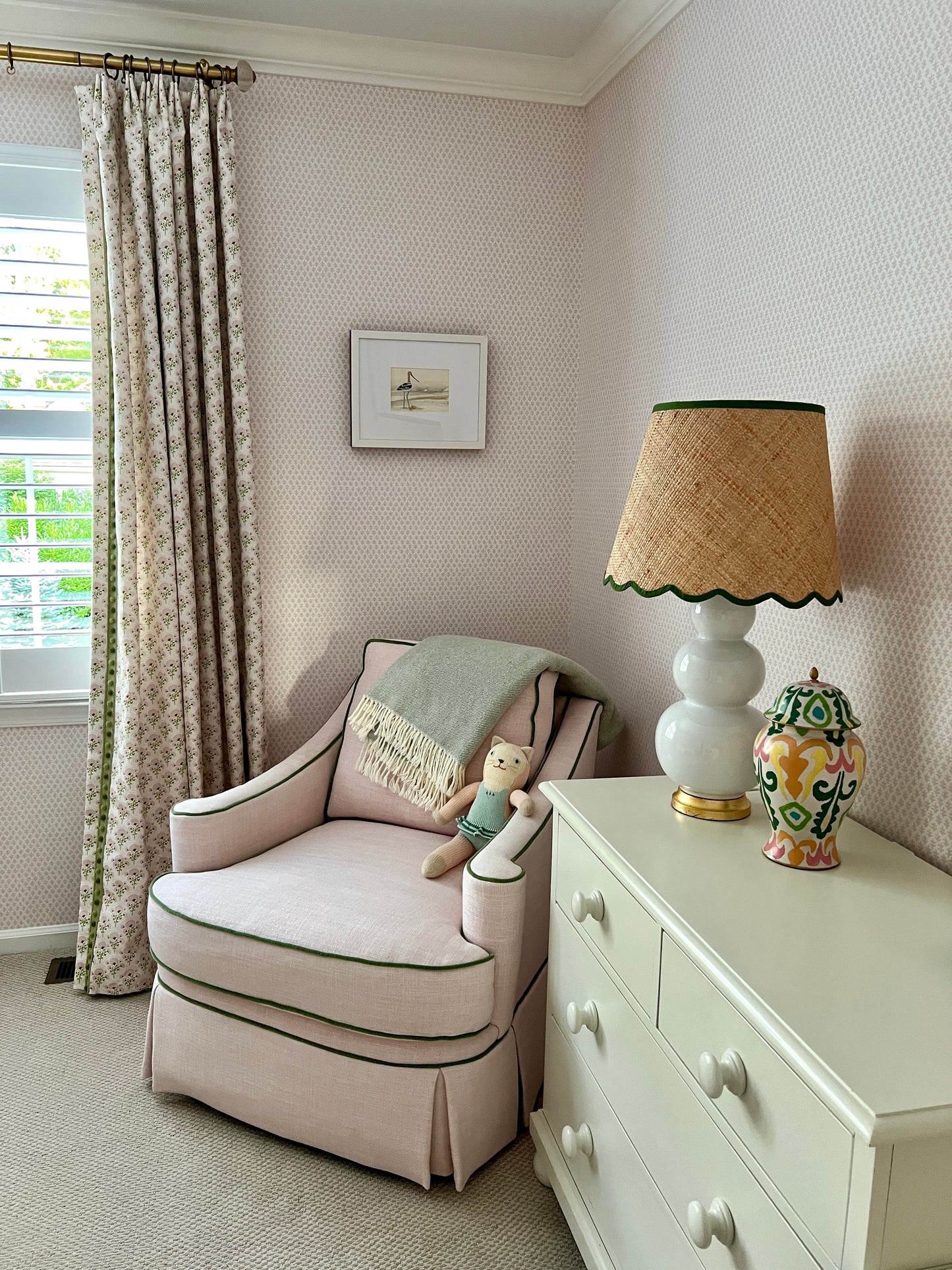 Polly French American Avocet Shore Bird Watercolor in White Wood Frame