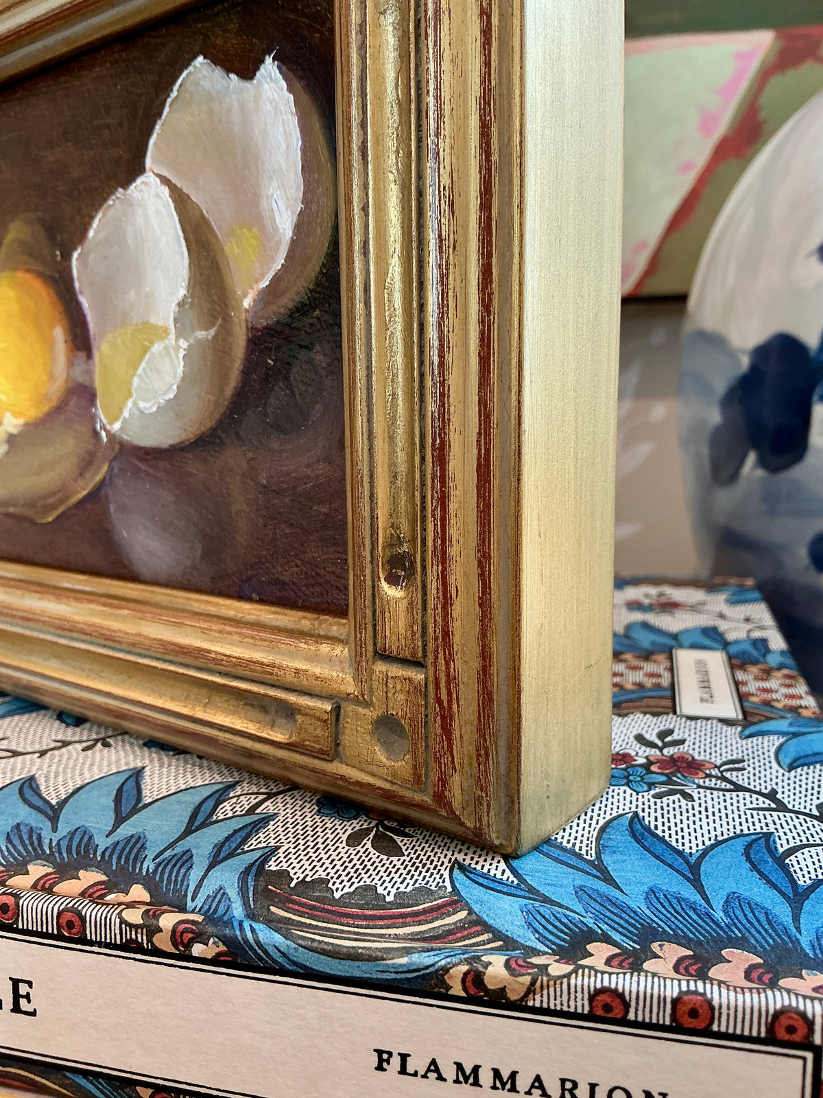Youqing Wang Cracked Egg Still Life Oil Painting in Gold Frame