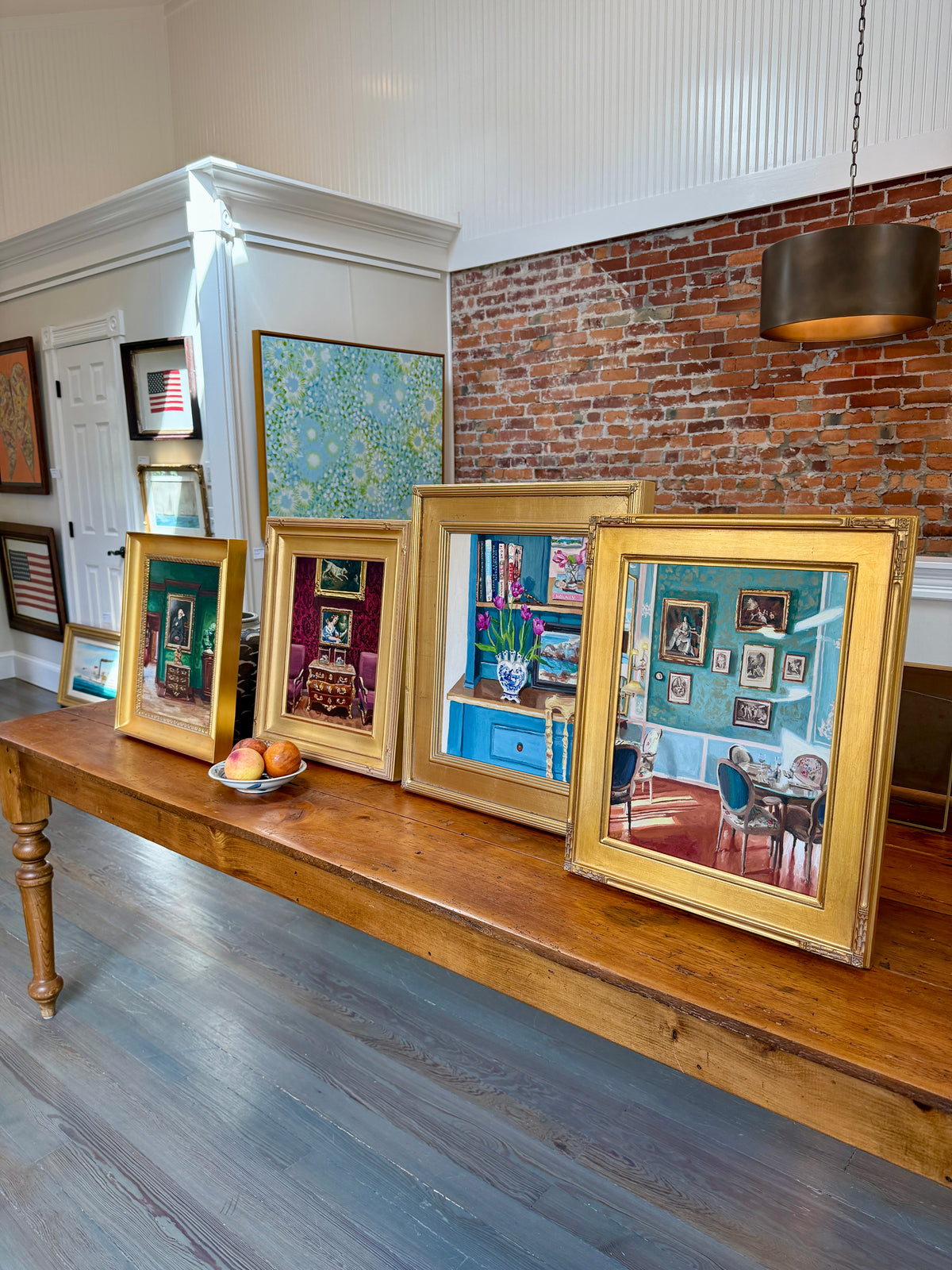 Stephanie Doucet Salon Bleu Au Soleil, Aix-en-Provence French Interior Oil Painting in Gold Frame
