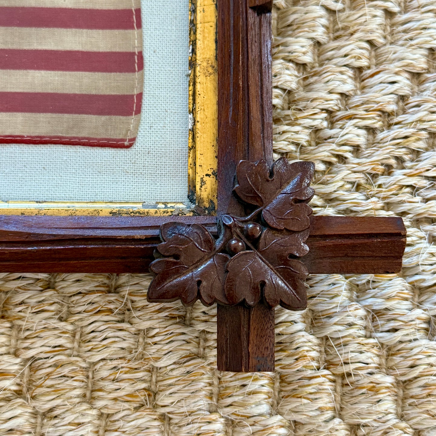 Vintage 48 Star American Flag in 19th C. Oak Leaf Wood Frame