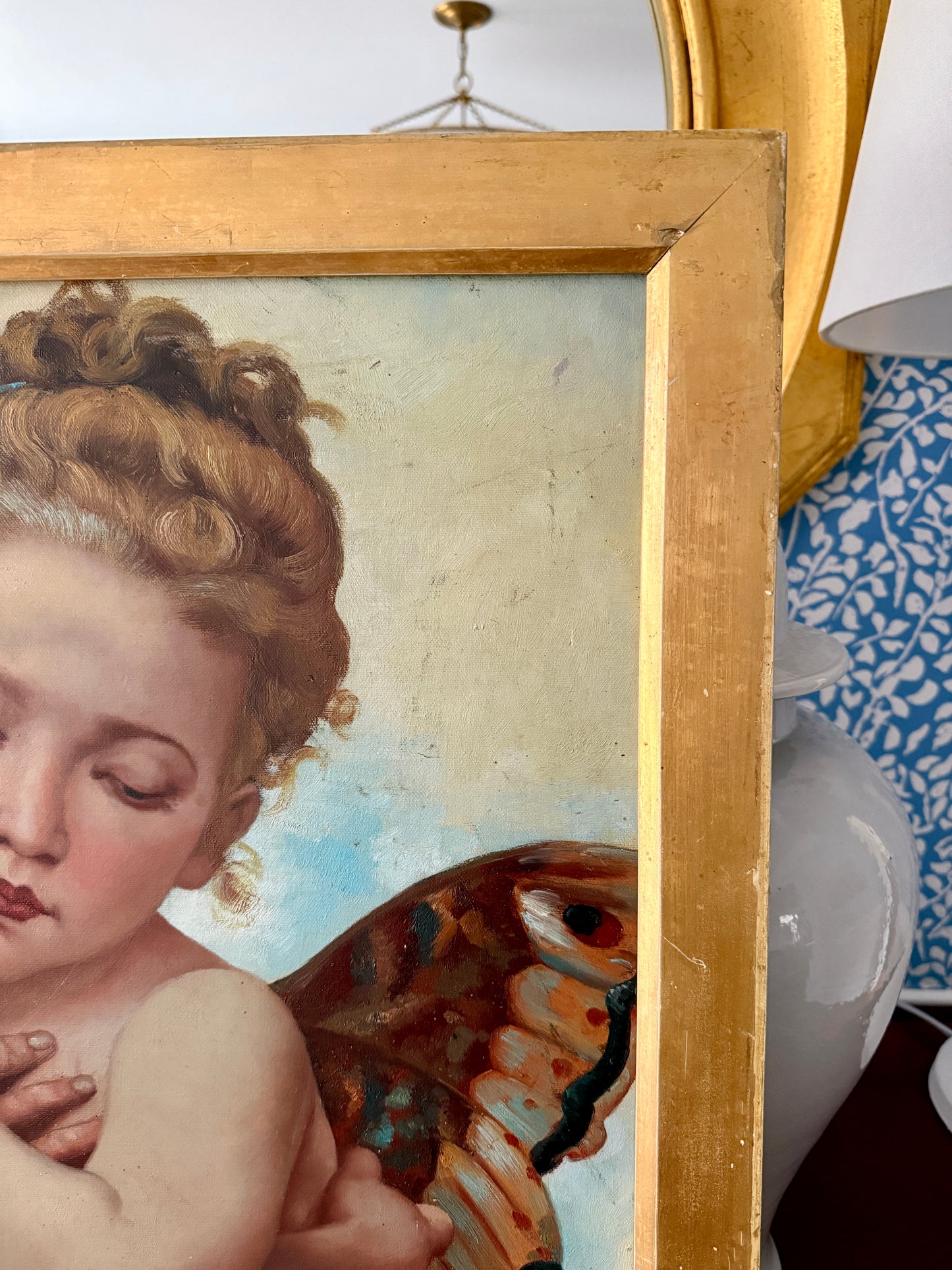 After William-Adolphe Bouguereau L'Amour et Psyche, Enfants Oil Painting in Antique Gold Frame