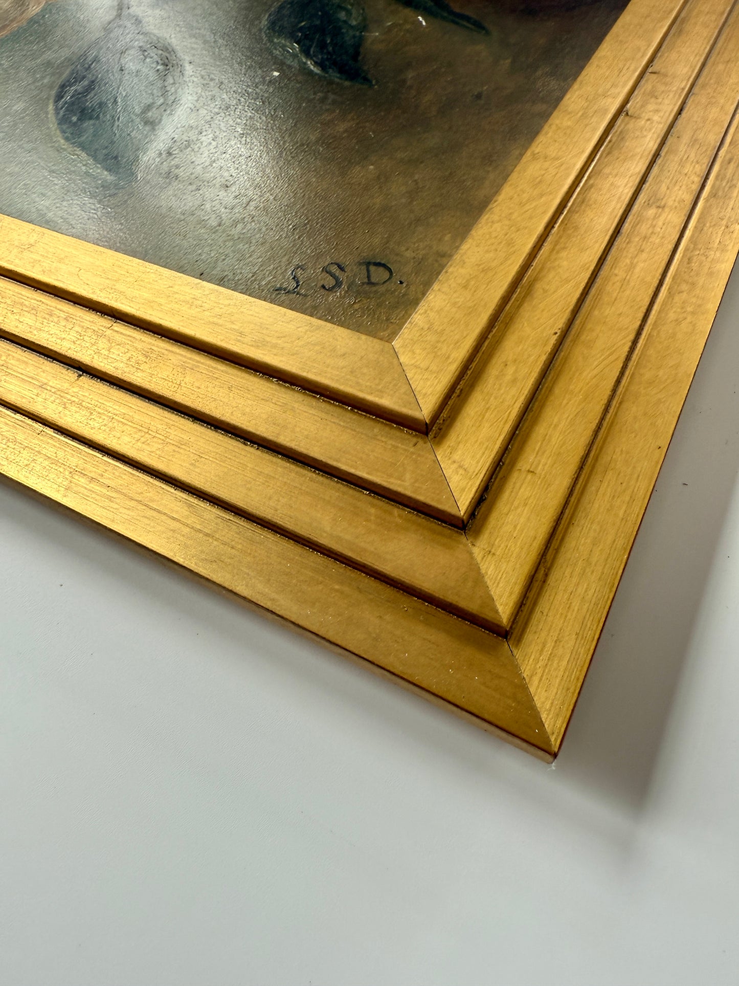 Early 20th Century Citrus Tree Branches Oil Painting in Gold Frame