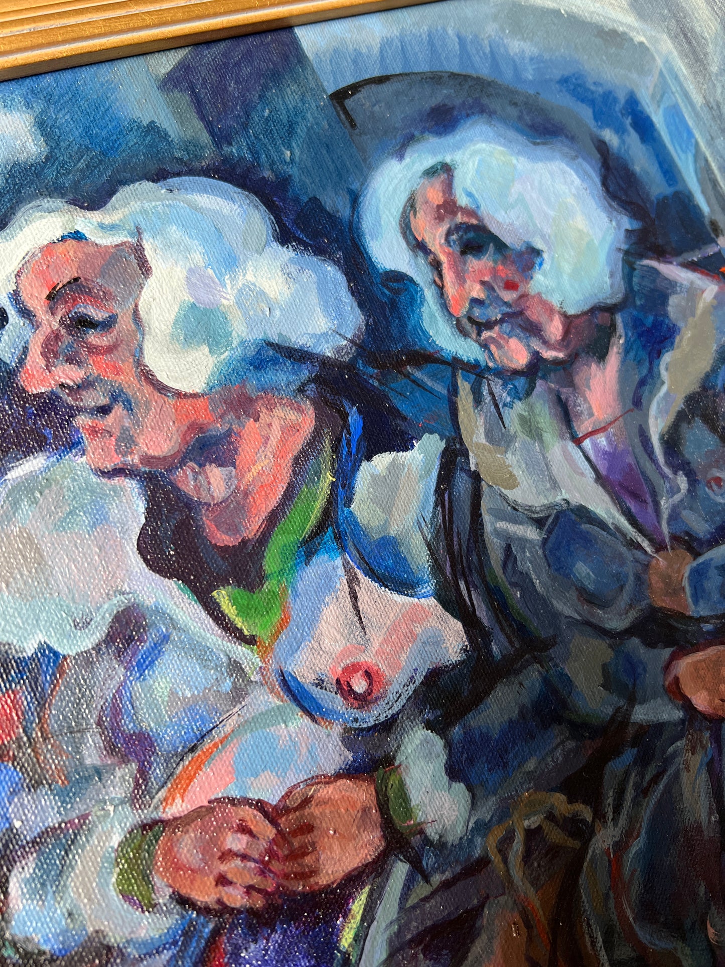 Marlene E. Miller (b. 1934) Girls' Day Out Semi-Nude Portrait of 2 Women Oil Painting in Gold Frame