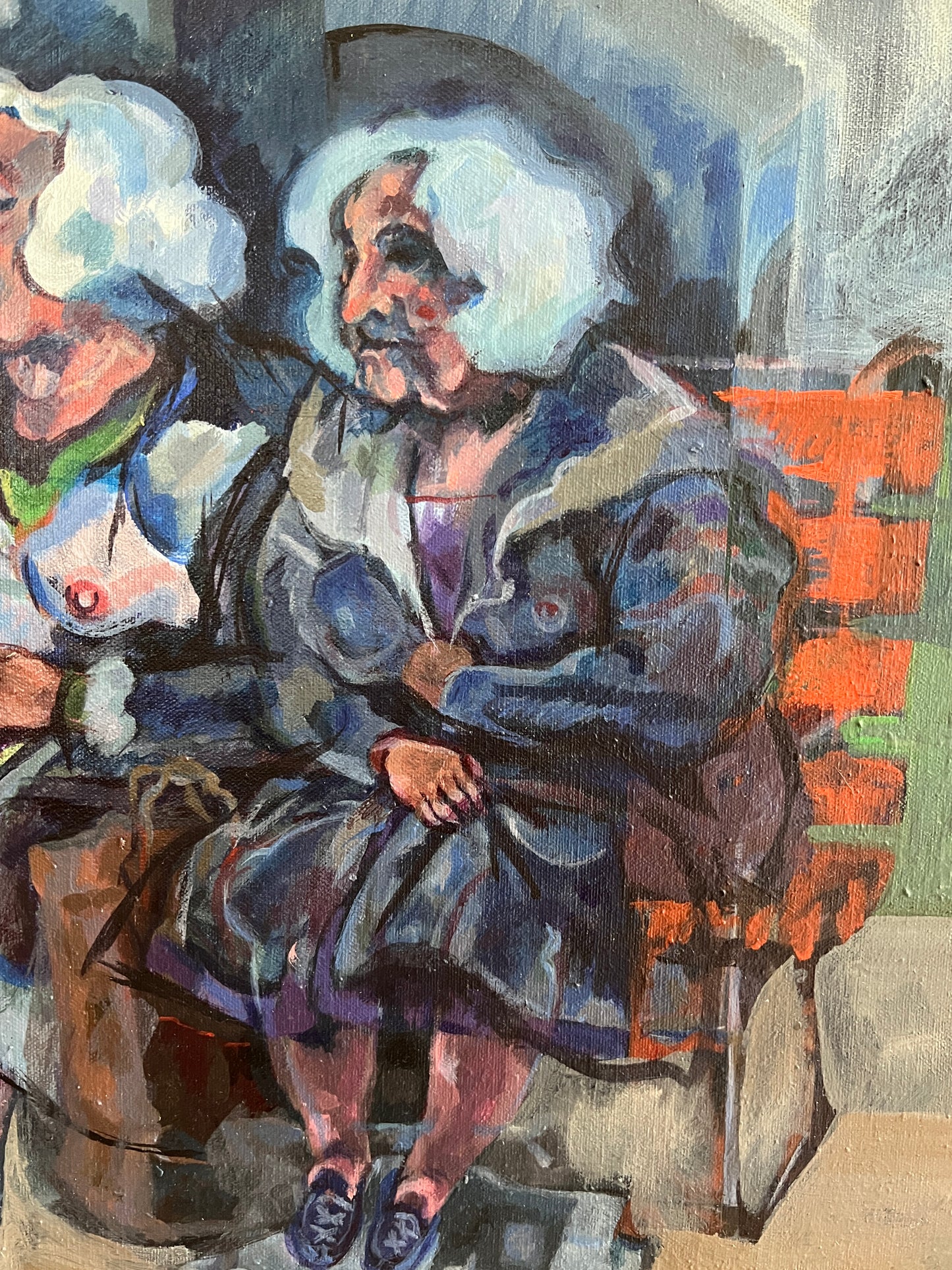 Marlene E. Miller (b. 1934) Girls' Day Out Semi-Nude Portrait of 2 Women Oil Painting in Gold Frame
