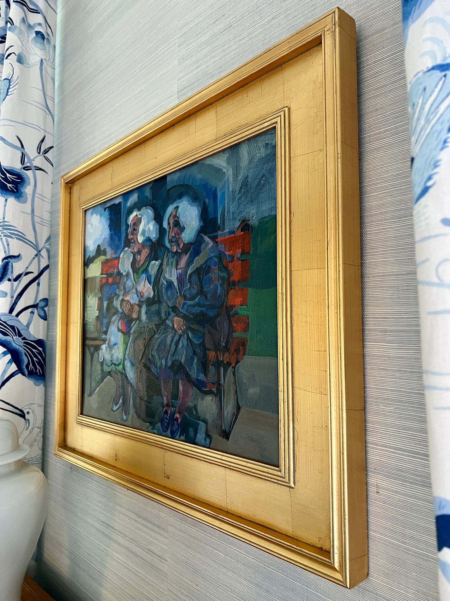 Marlene E. Miller (b. 1934) Girls' Day Out Semi-Nude Portrait of 2 Women Oil Painting in Gold Frame