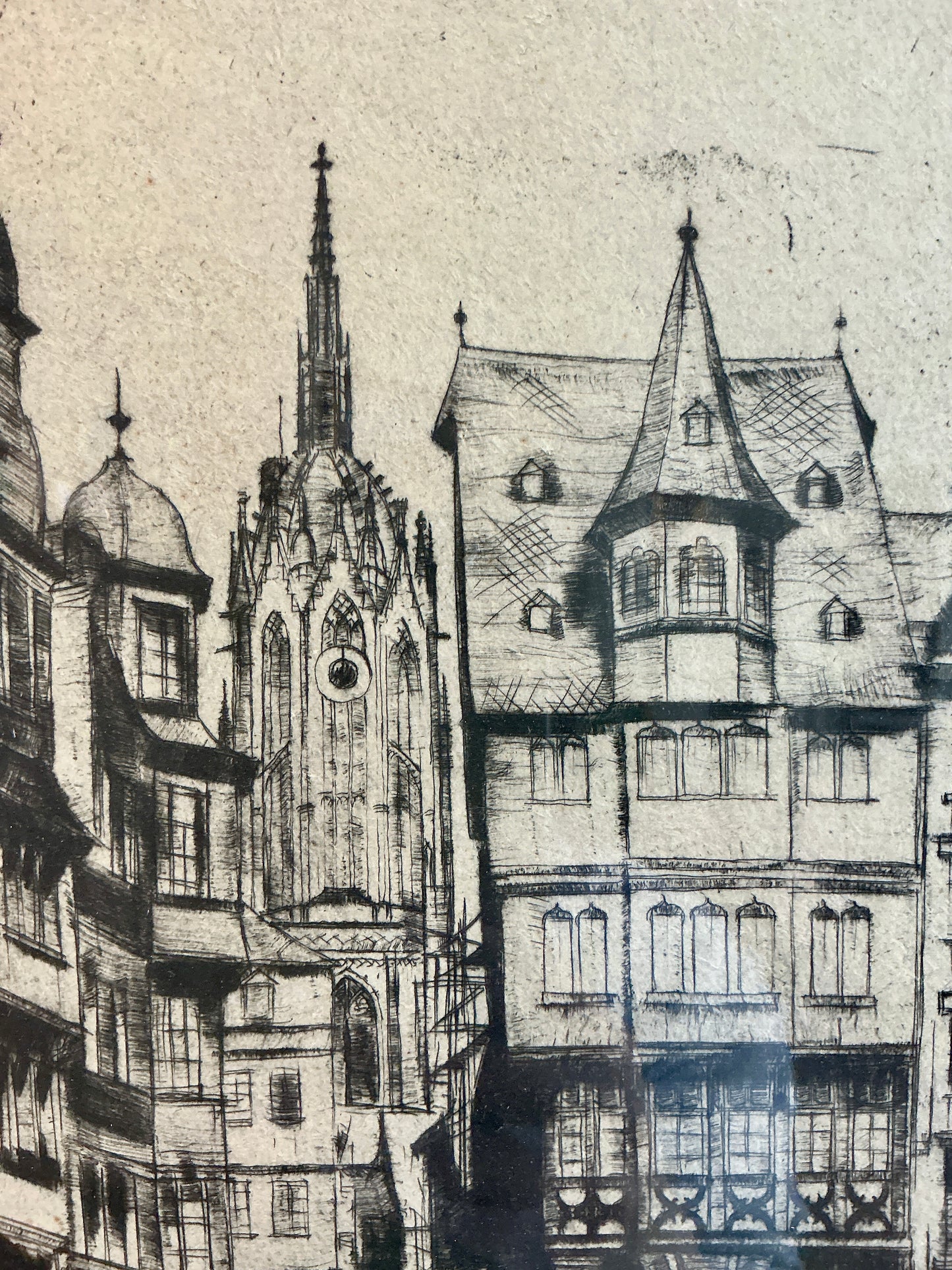 Sepp Frank Ethcing Frankfurt Germany Cityscape in Black Wood Frame