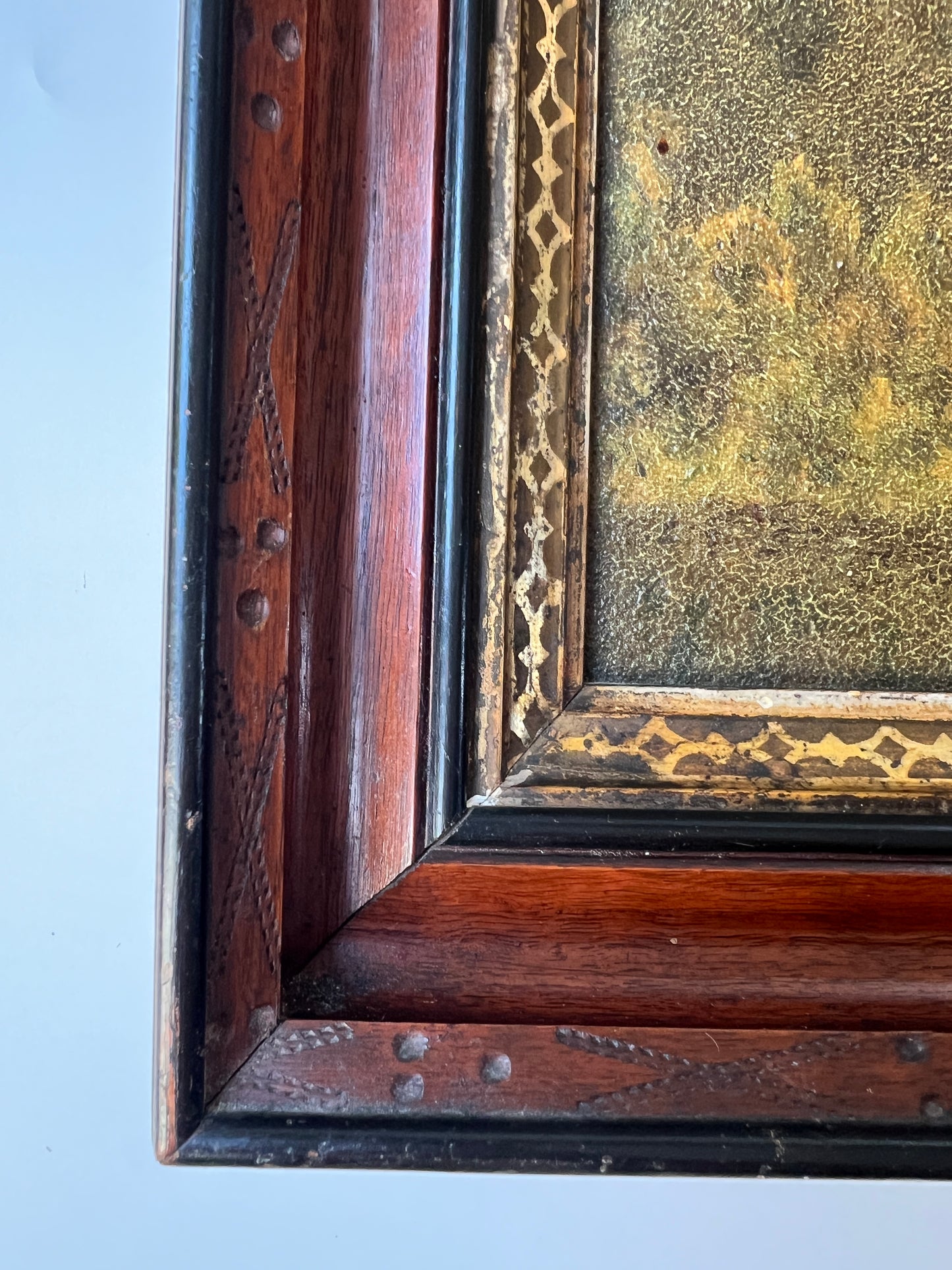 19th Century European Landscape Oil Painting in Eastlake Gold Wood Frame