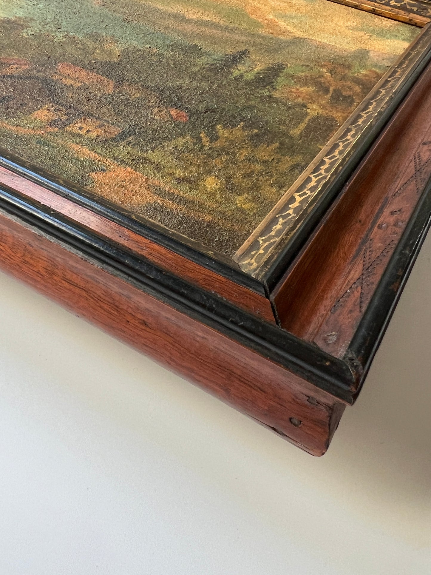 19th Century European Landscape Oil Painting in Eastlake Gold Wood Frame