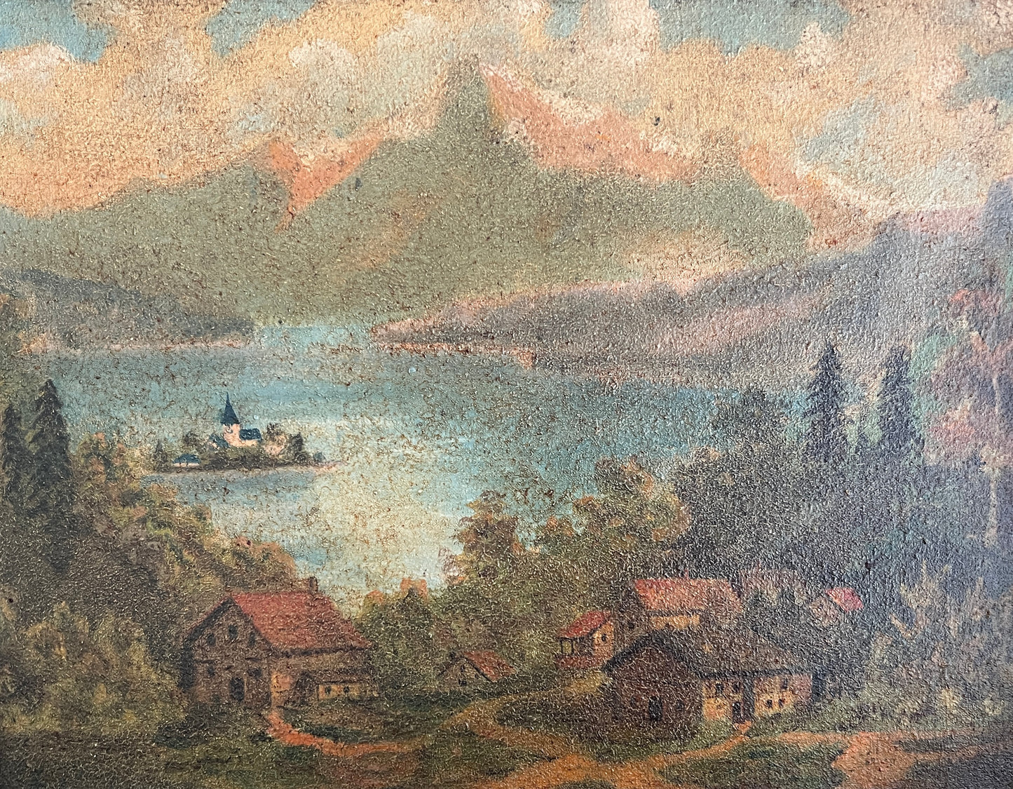 19th Century European Landscape Oil Painting in Eastlake Gold Wood Frame