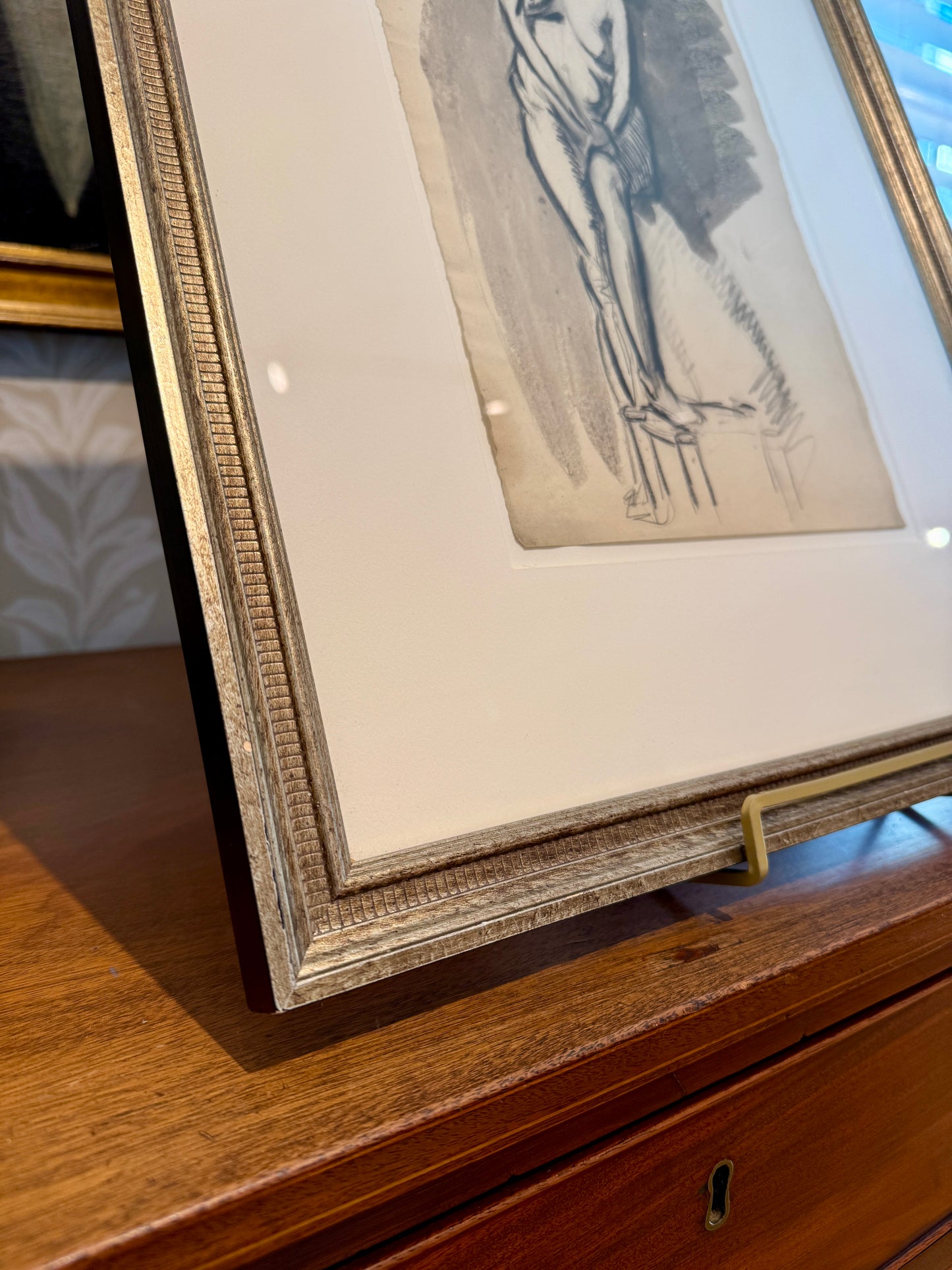 Arthur Beecher Carles Watercolor and Chalk Nude Female Portrait Painting in Custom Frame