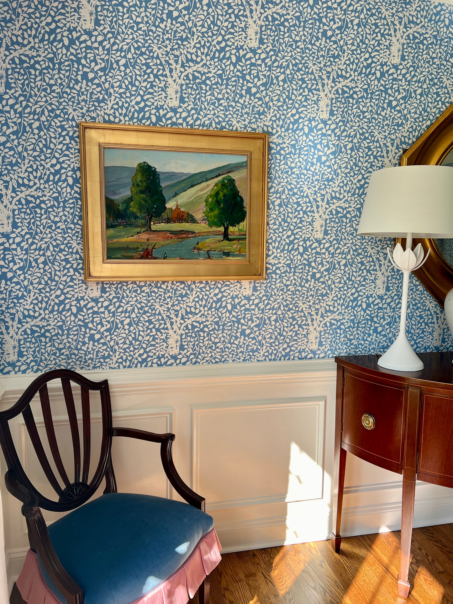 Vintage Dreamlike Impressionist Landscape Painting in Gold Frame