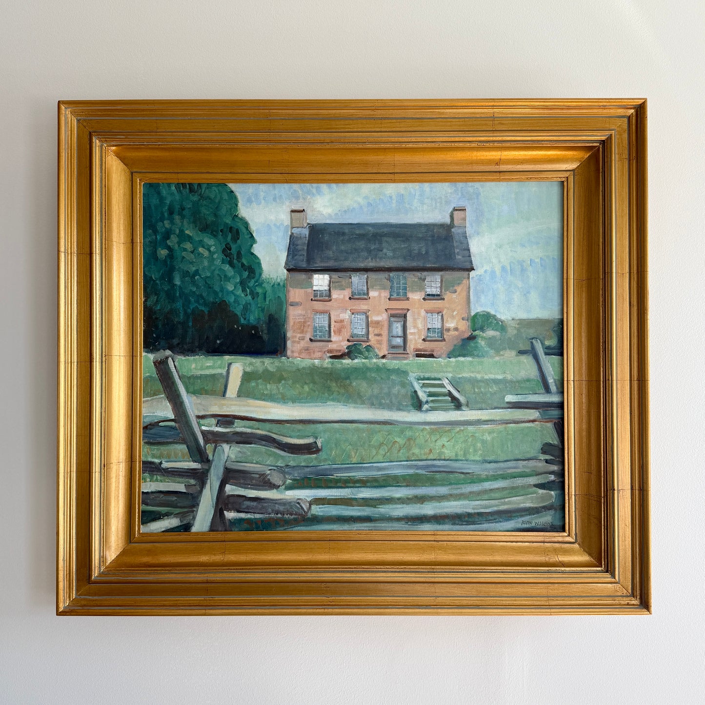 Ruth Wilcox Stone House at Bull Run Manassas, Virginia Oil Painting in Gold Frame