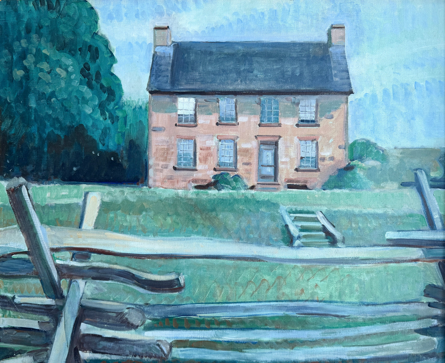 Ruth Wilcox Stone House at Bull Run Manassas, Virginia Oil Painting in Gold Frame