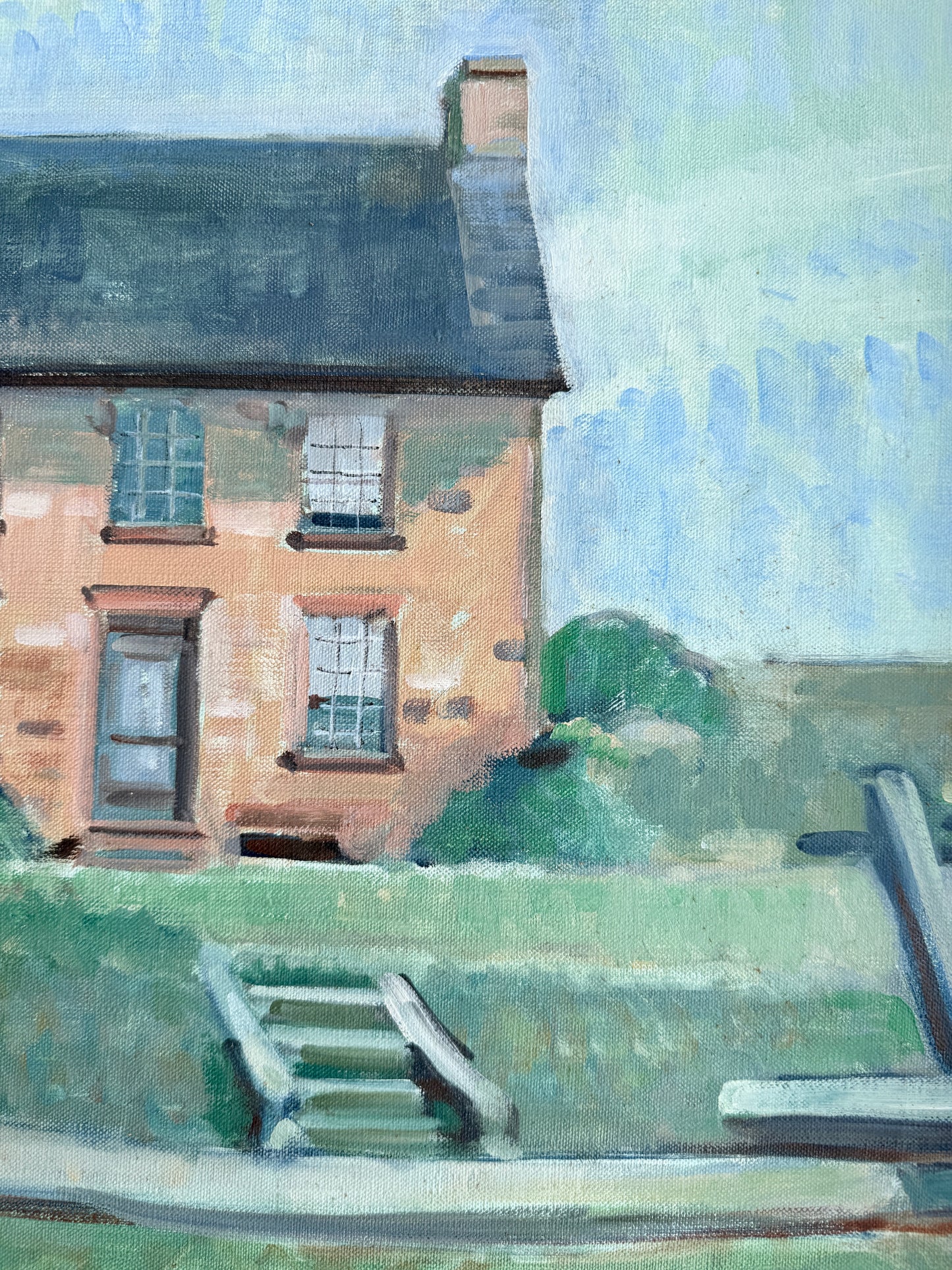 Ruth Wilcox Stone House at Bull Run Manassas, Virginia Oil Painting in Gold Frame
