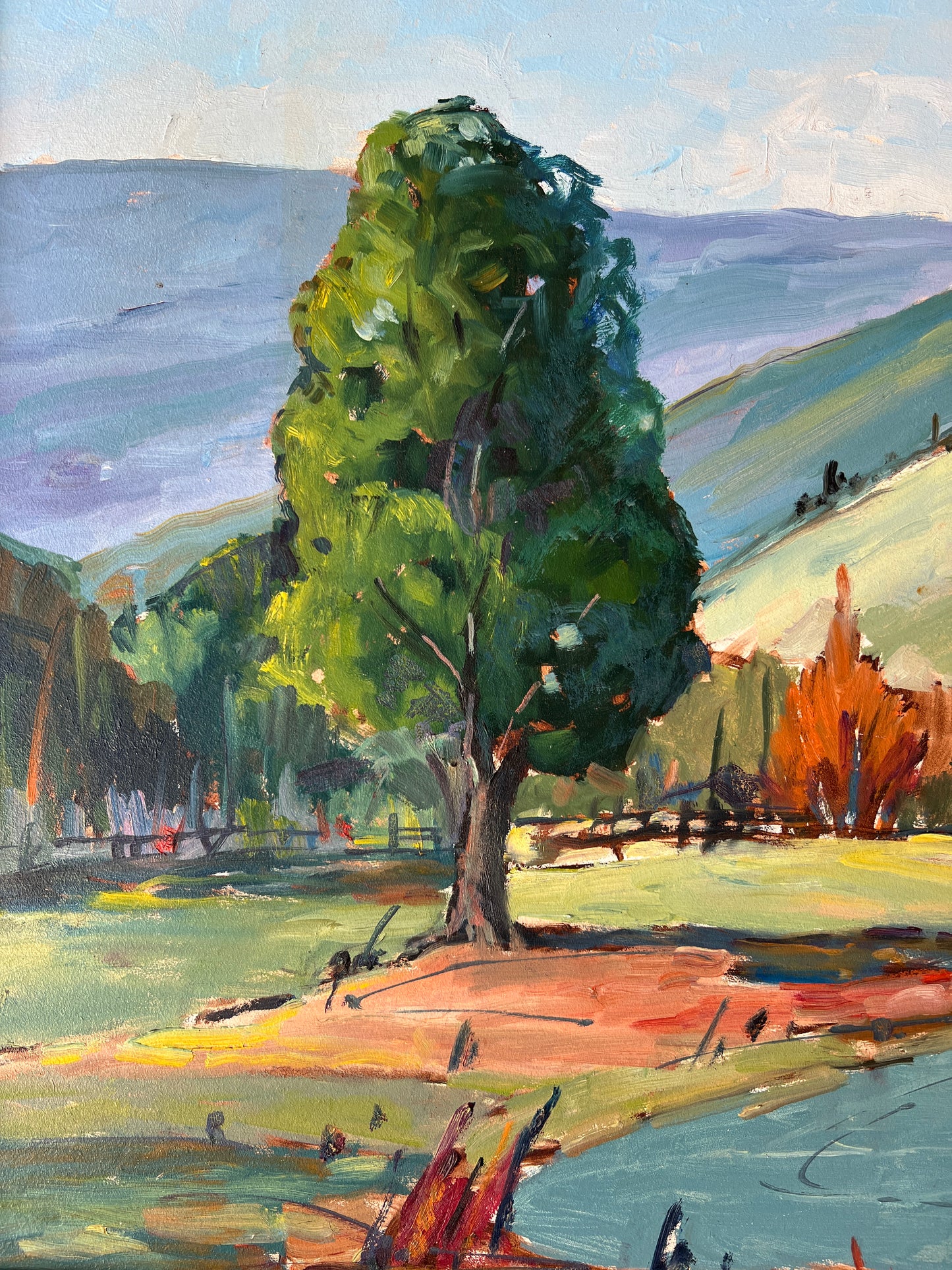 Vintage Dreamlike Impressionist Landscape Painting in Gold Frame