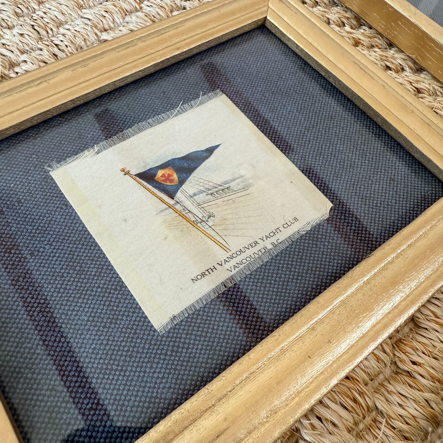 Set of 4 Antique Yacht Boating Club Silks on Navy Linen in Gold Frames (Set E)