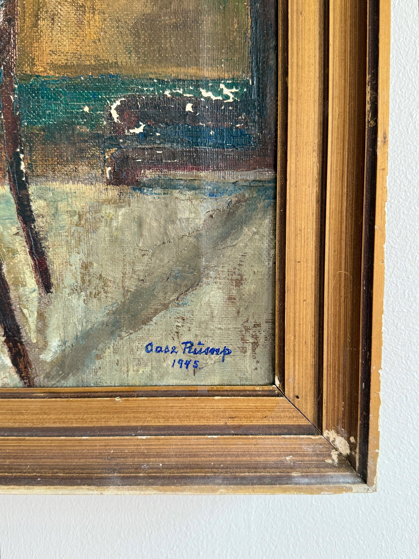 1945 Portrait of a Blonde Girl Playing the Piano Interior Oil Painting in Dark Gold Frame