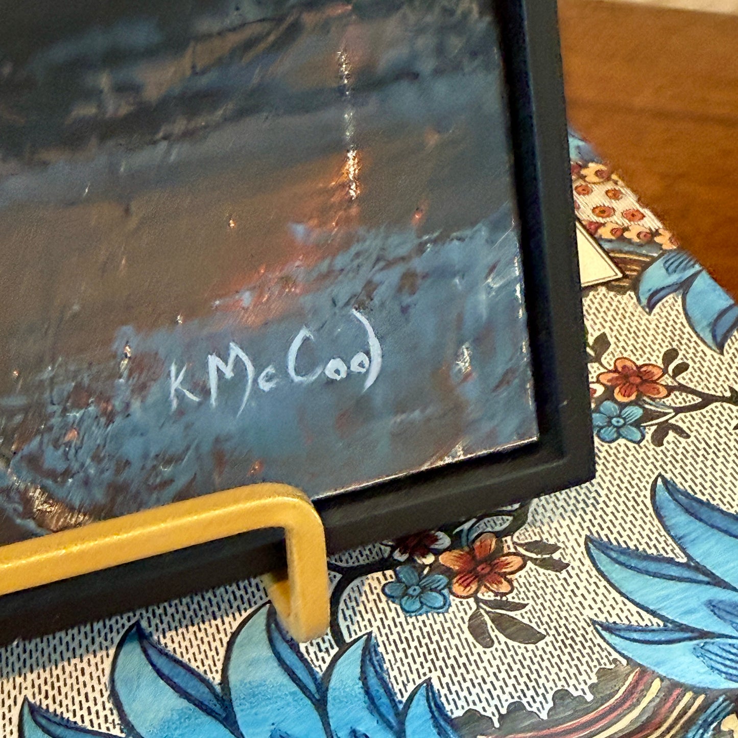 Karen McCool Dark Ocean Seascape Oil Painting in Black Floater Frame