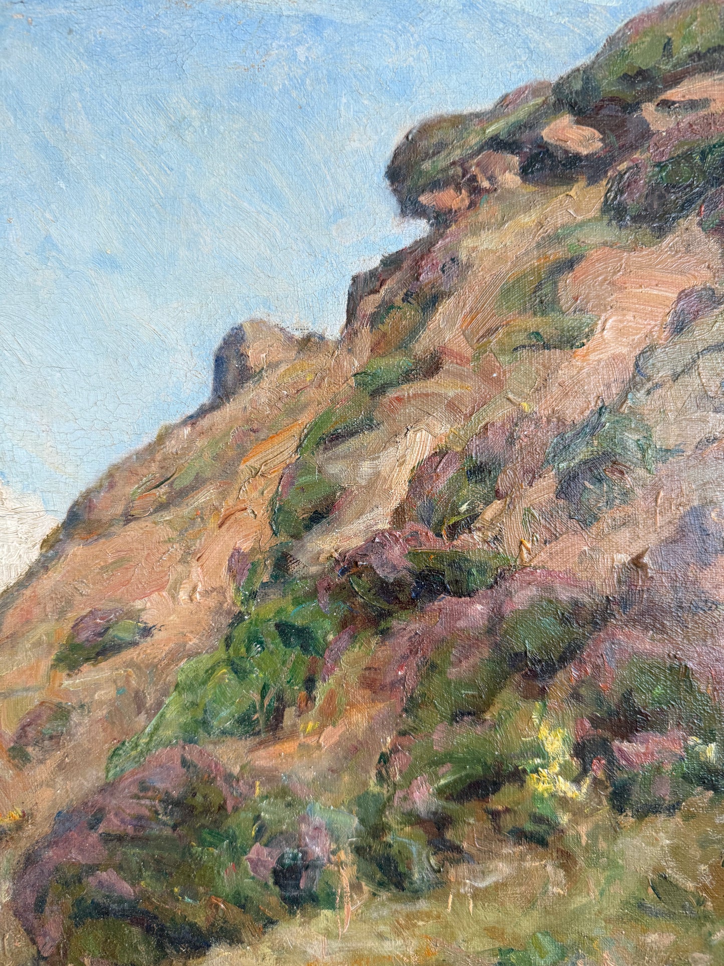 1933 Elisabeth Schiott Sunny Coastal Bluff Landscape Oil Painting in Gold Frame