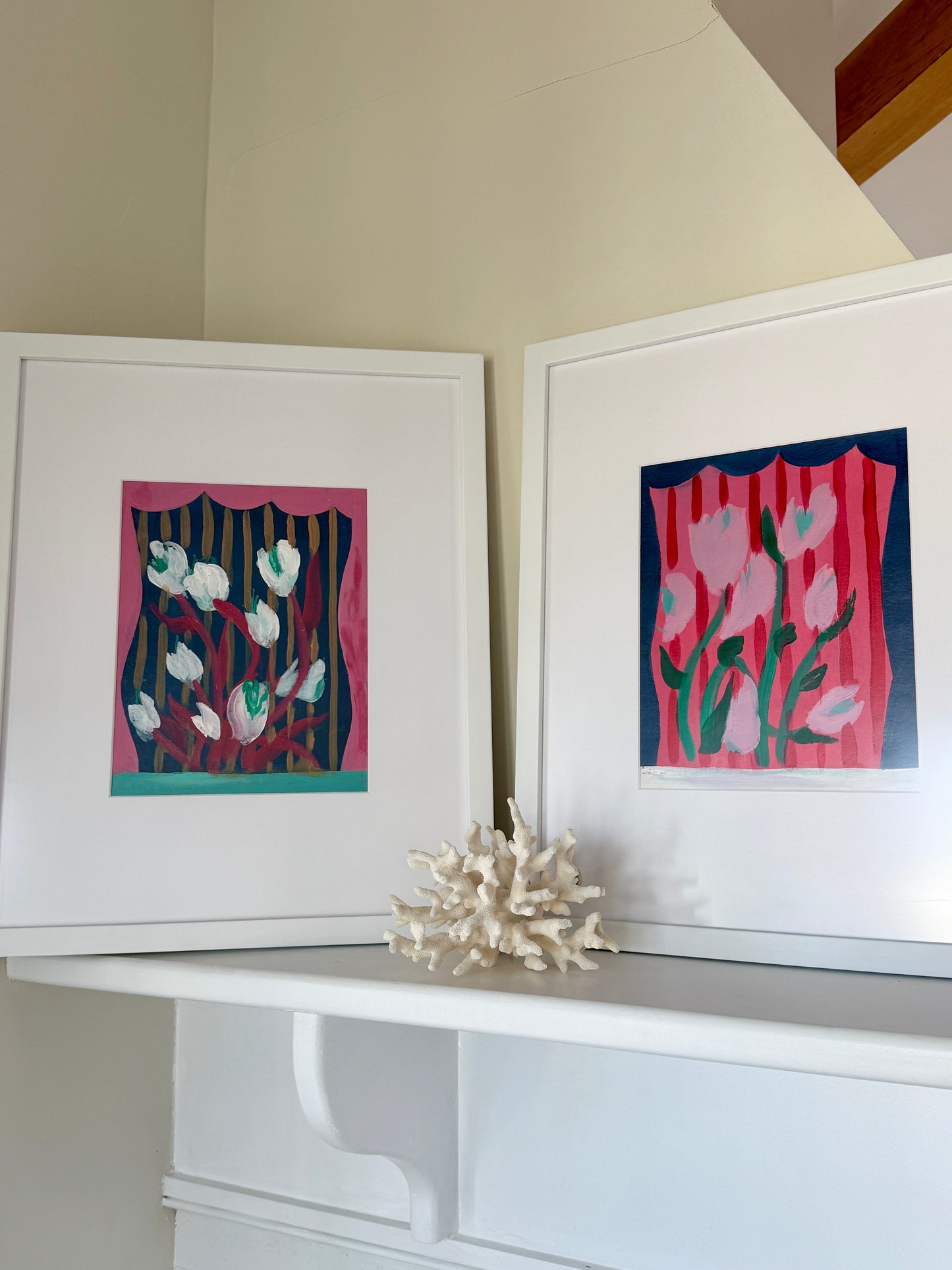 Brigette Hoffman Flower Show #1 Painting in White Frame