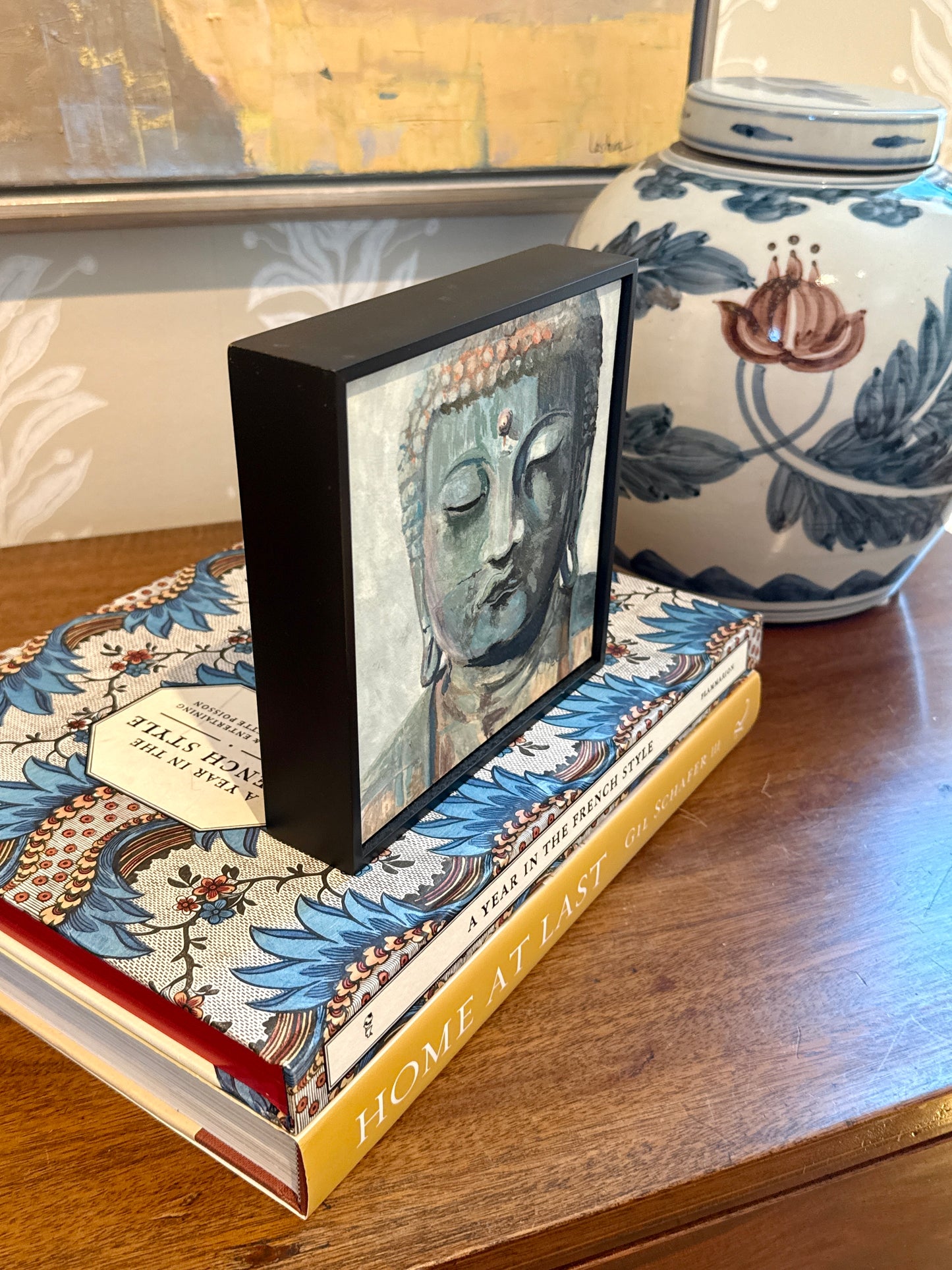 Karen McCool Ok, But Have You Tried Deep Breathing? Buddha Portrait Oil Painting in Black Floater Frame