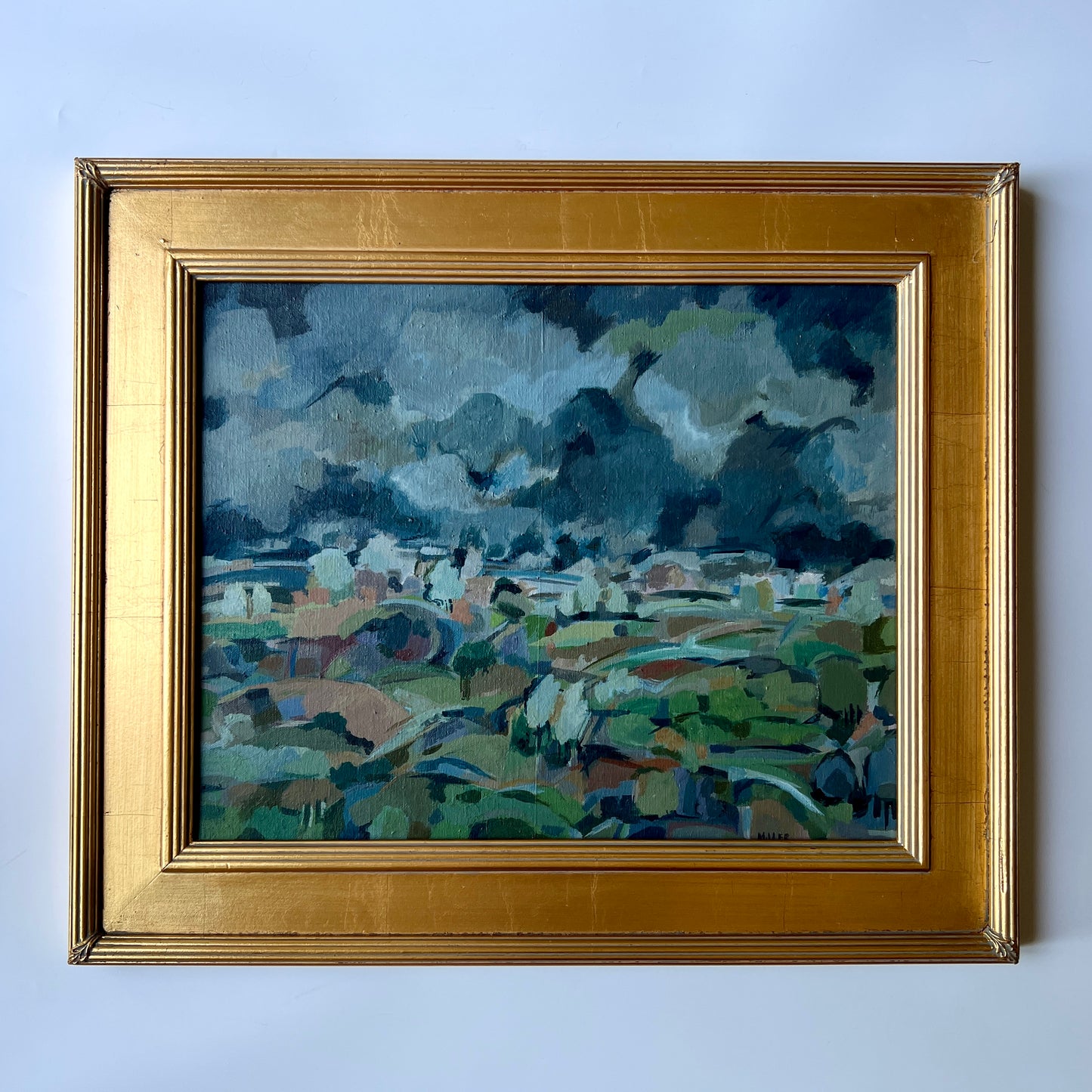 Marlene E. Miller Moody Expressionist Landscape Oil Painting in Gold Frame