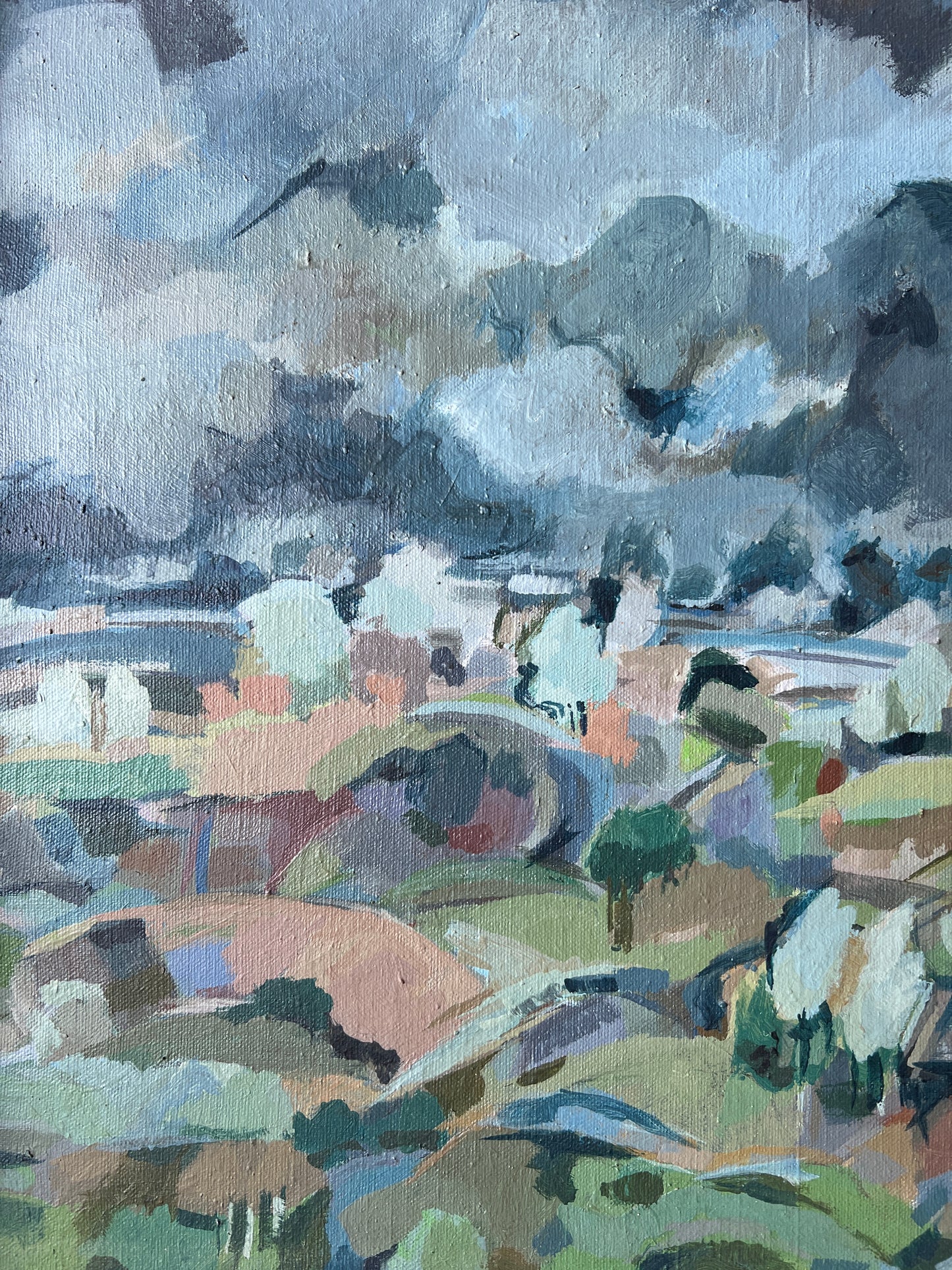 Marlene E. Miller Moody Expressionist Landscape Oil Painting in Gold Frame