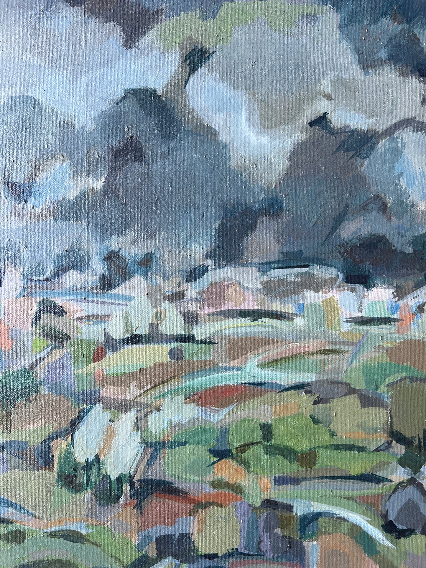Marlene E. Miller Moody Expressionist Landscape Oil Painting in Gold Frame