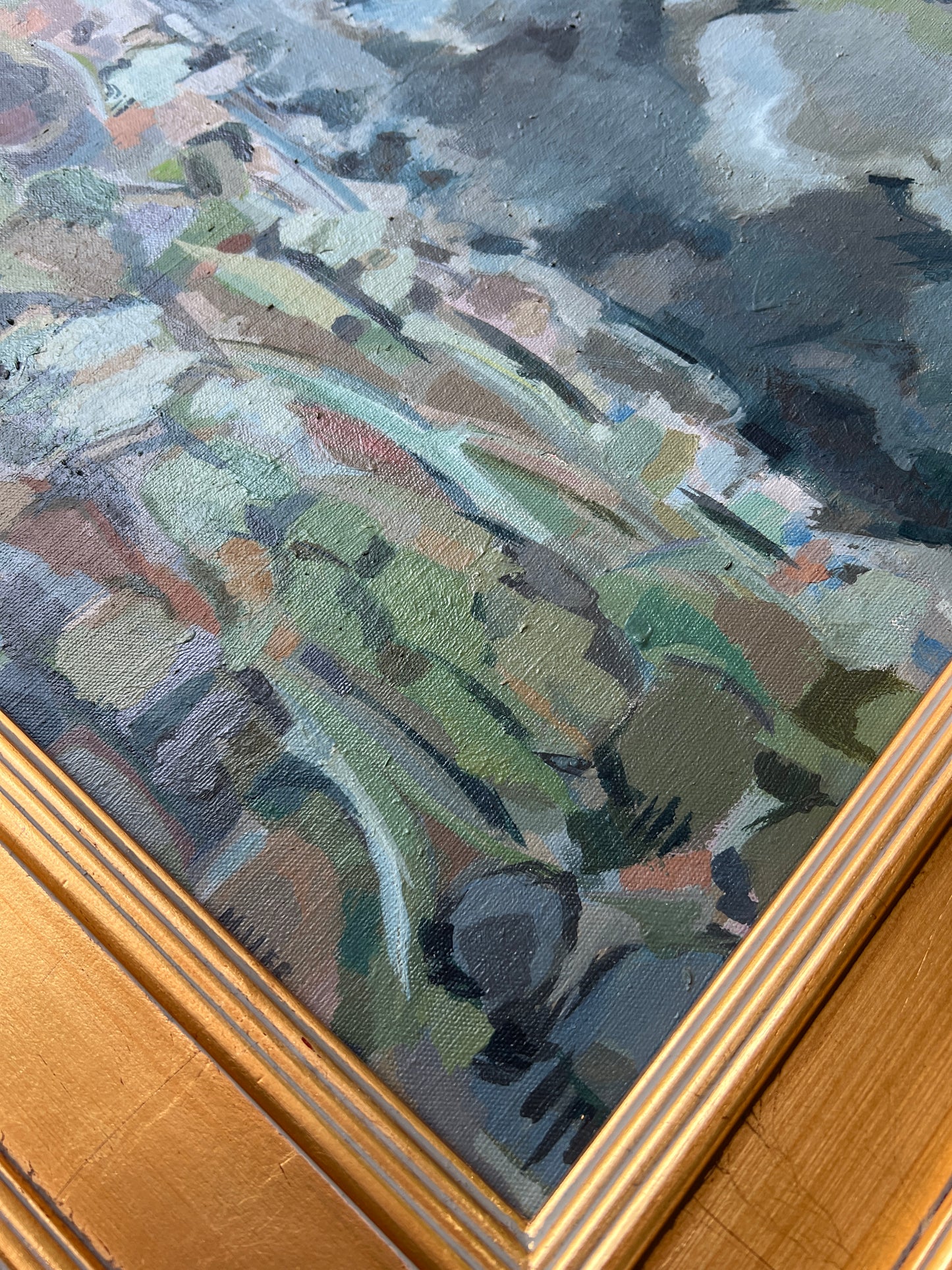 Marlene E. Miller Moody Expressionist Landscape Oil Painting in Gold Frame