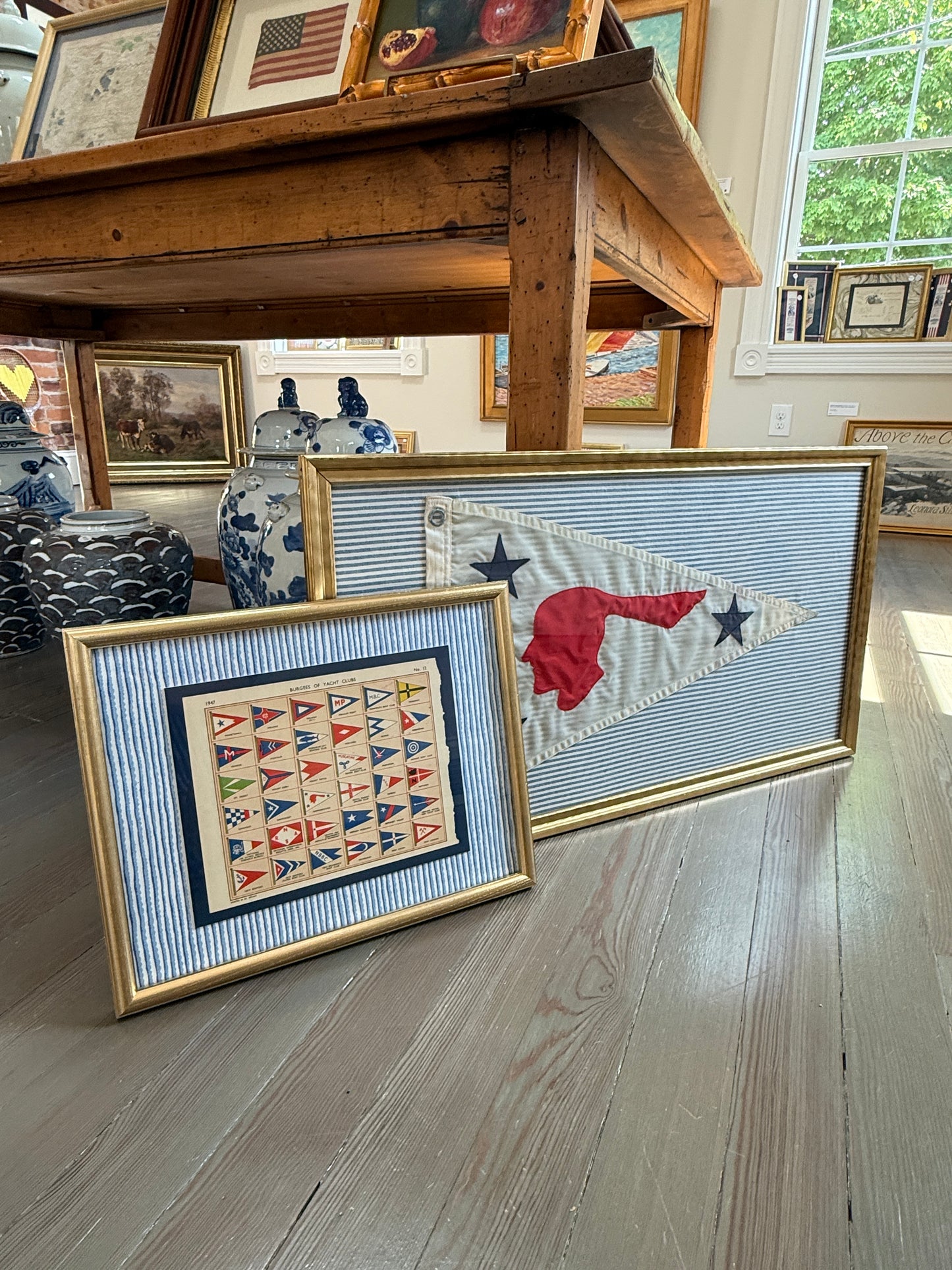 1947 Private Signals of Yachtsmen Flags on Blue and White Stripes in Gold Frame