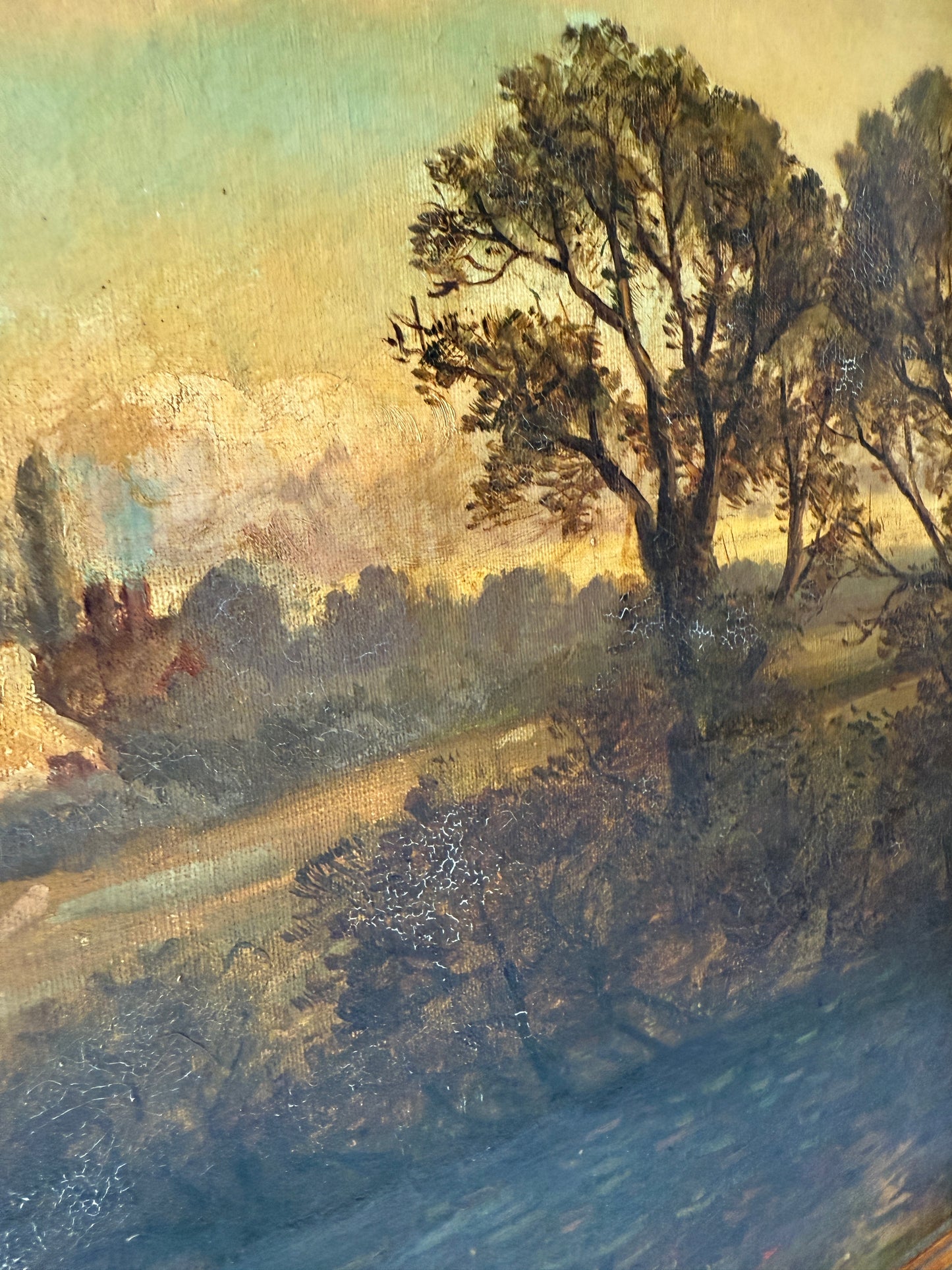 John Horace Hooper 19th C. Farm Landscape with Cows, Ducks and Farmhouse in Ornate Frame