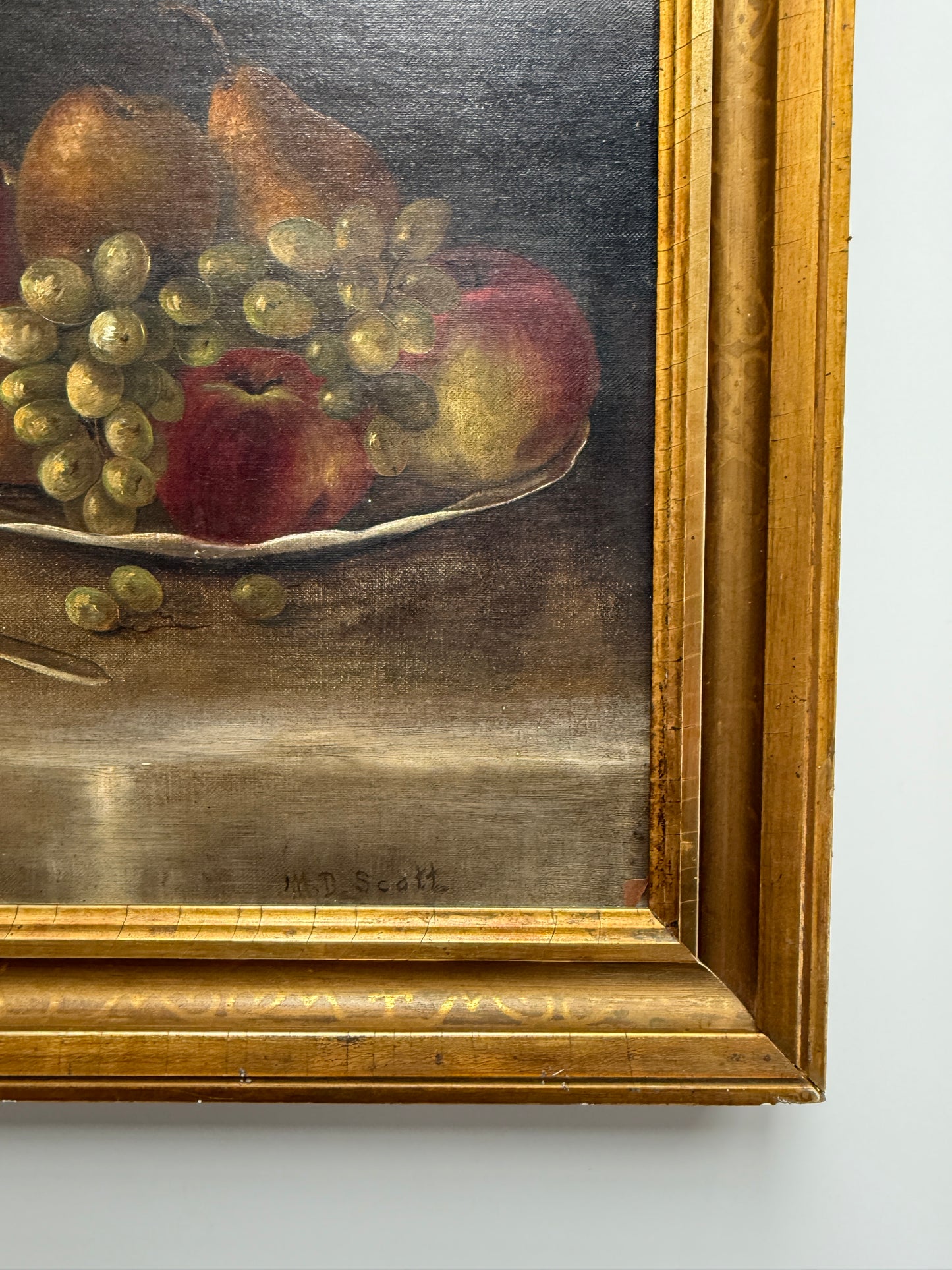 19th C. American Still Life Oranges in Cut Crystal Bowl Oil Painting in Gold Frame